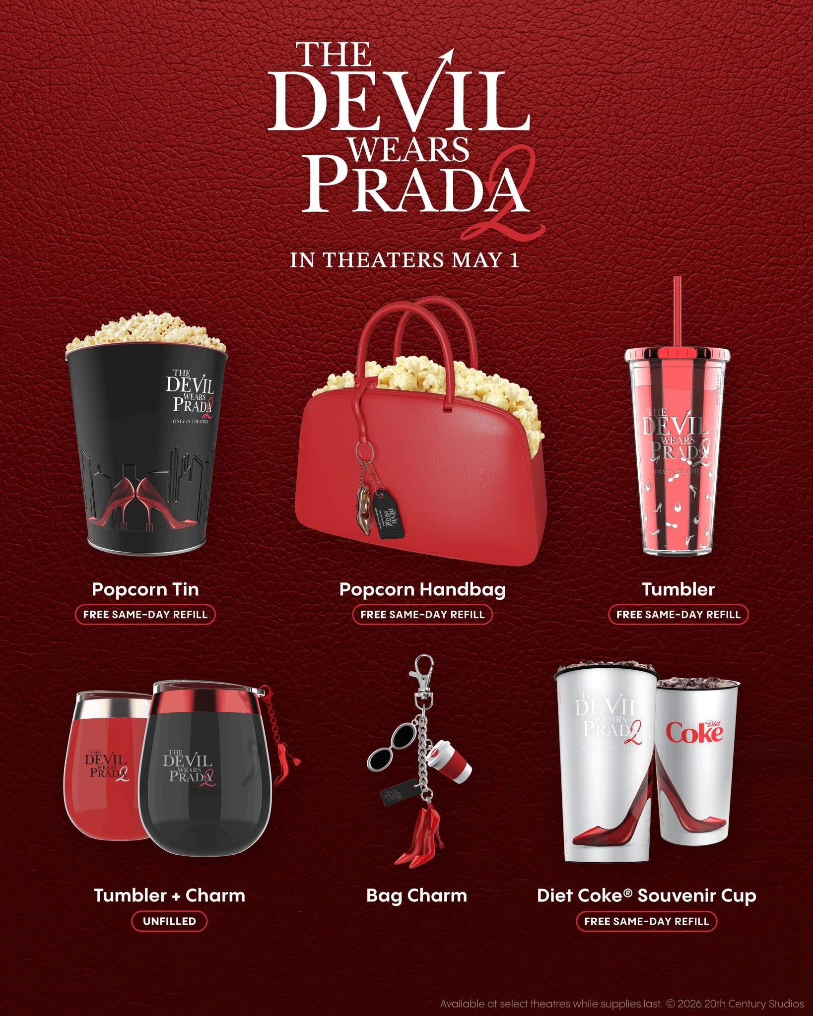 Cinemark's sneak peek of their The Devil Wears Prada 2 merch