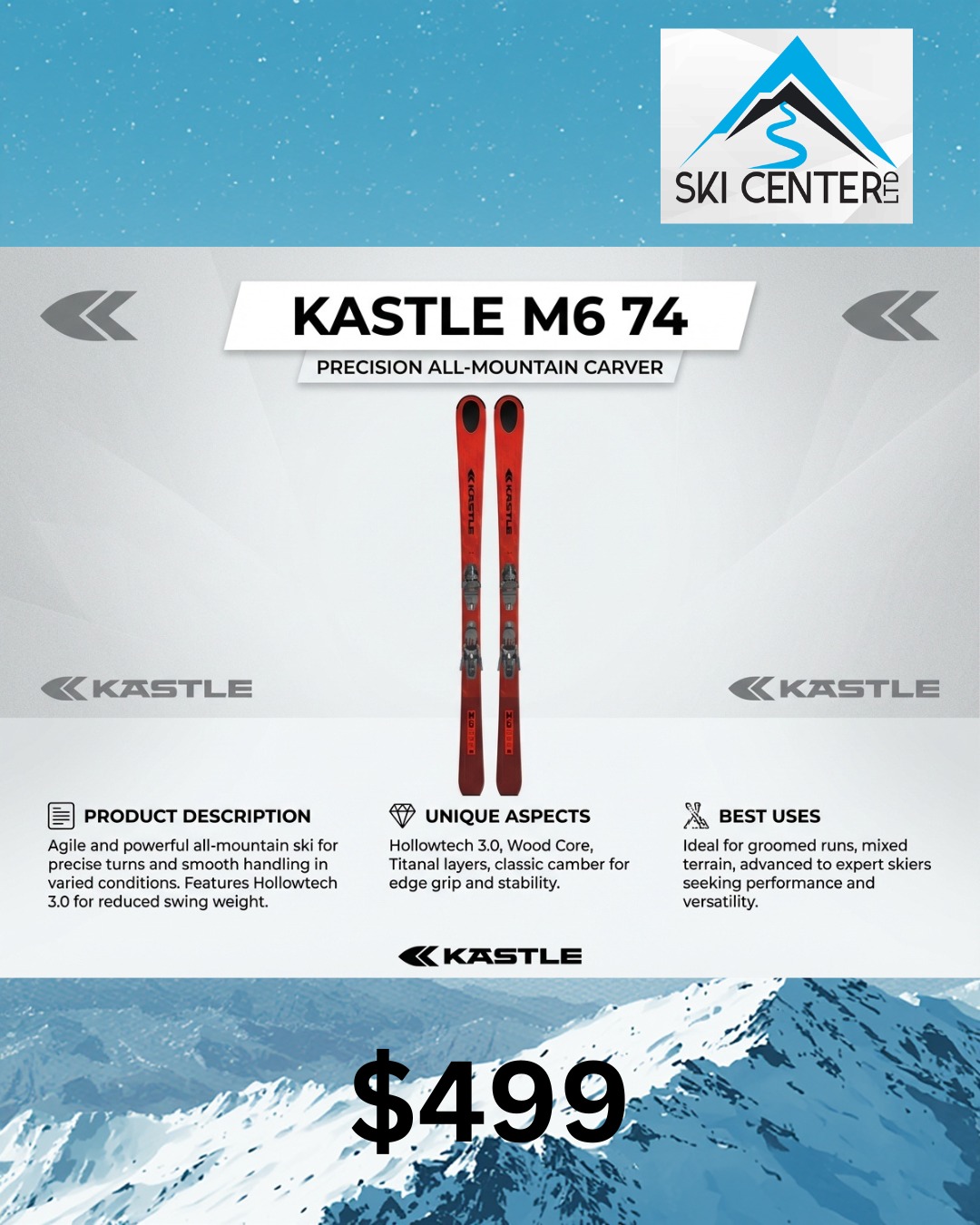 The Kästle M6 is an entry-to-intermediate level all-mountain