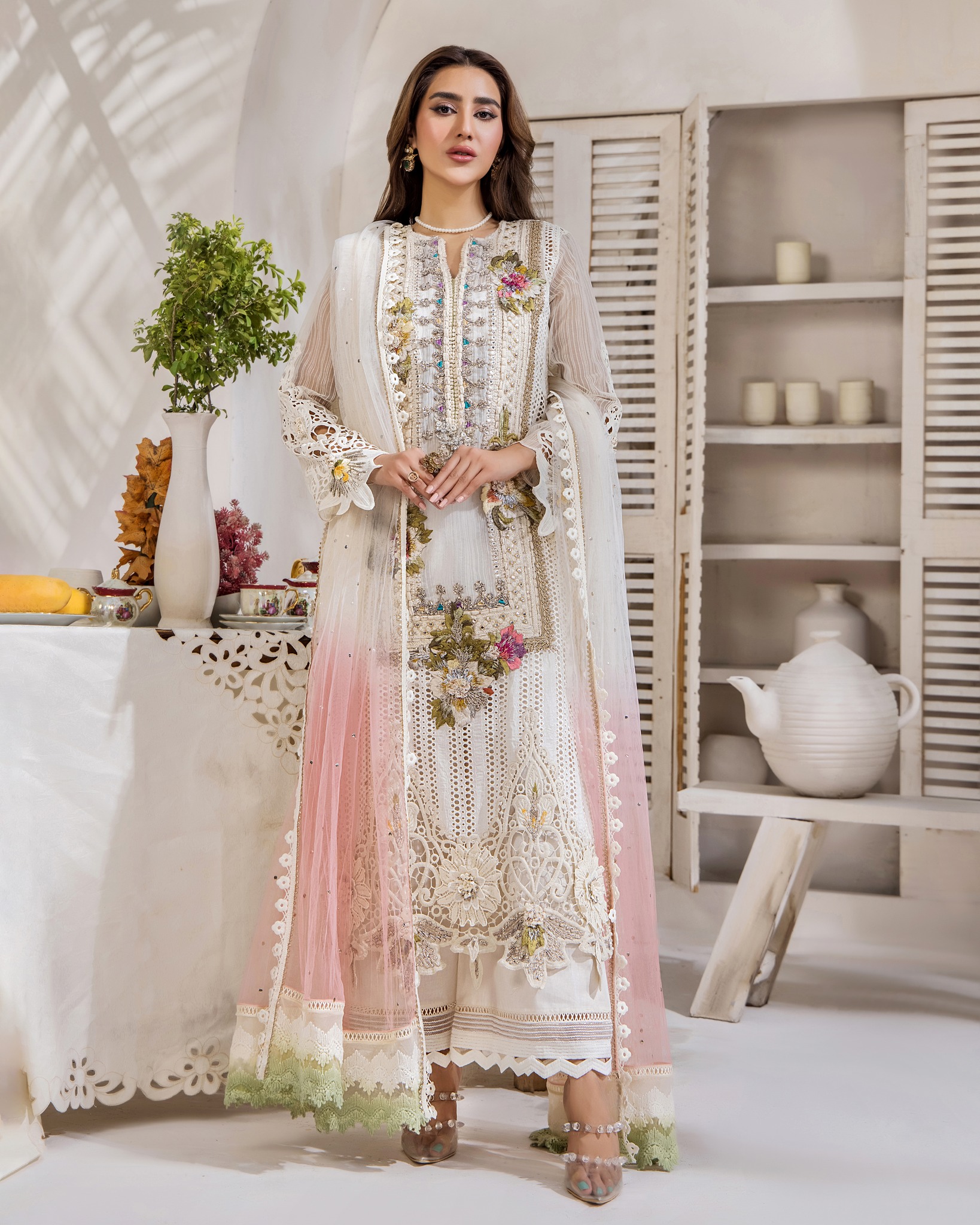 Light, airy, and embroidered to perfection – our new cotton chikan dress is here to steal the spotlight! Book Your Attire Now: https://bit.ly/f-164 . . . . . . #KhudaBakshByRashidSidhu #KhudaBaksh #WeddingDress #