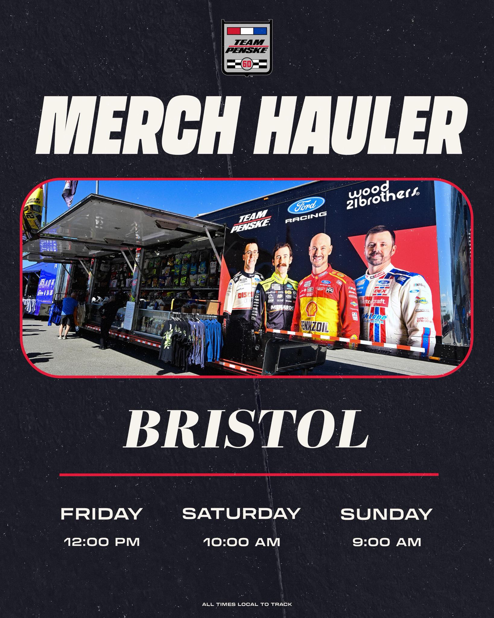 Your one-stop shop. Swing by our merch hauler Sunday for an 