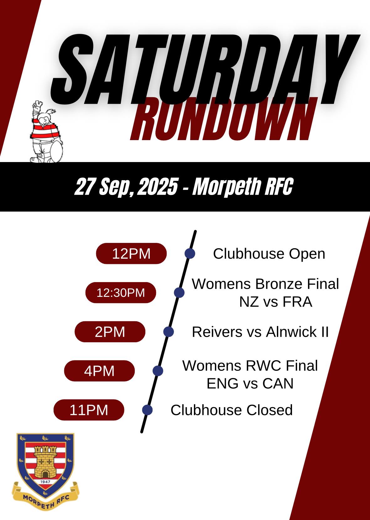 Morpeth - Saturday is shaping up to be HUGE at the club! We’ve got live ...