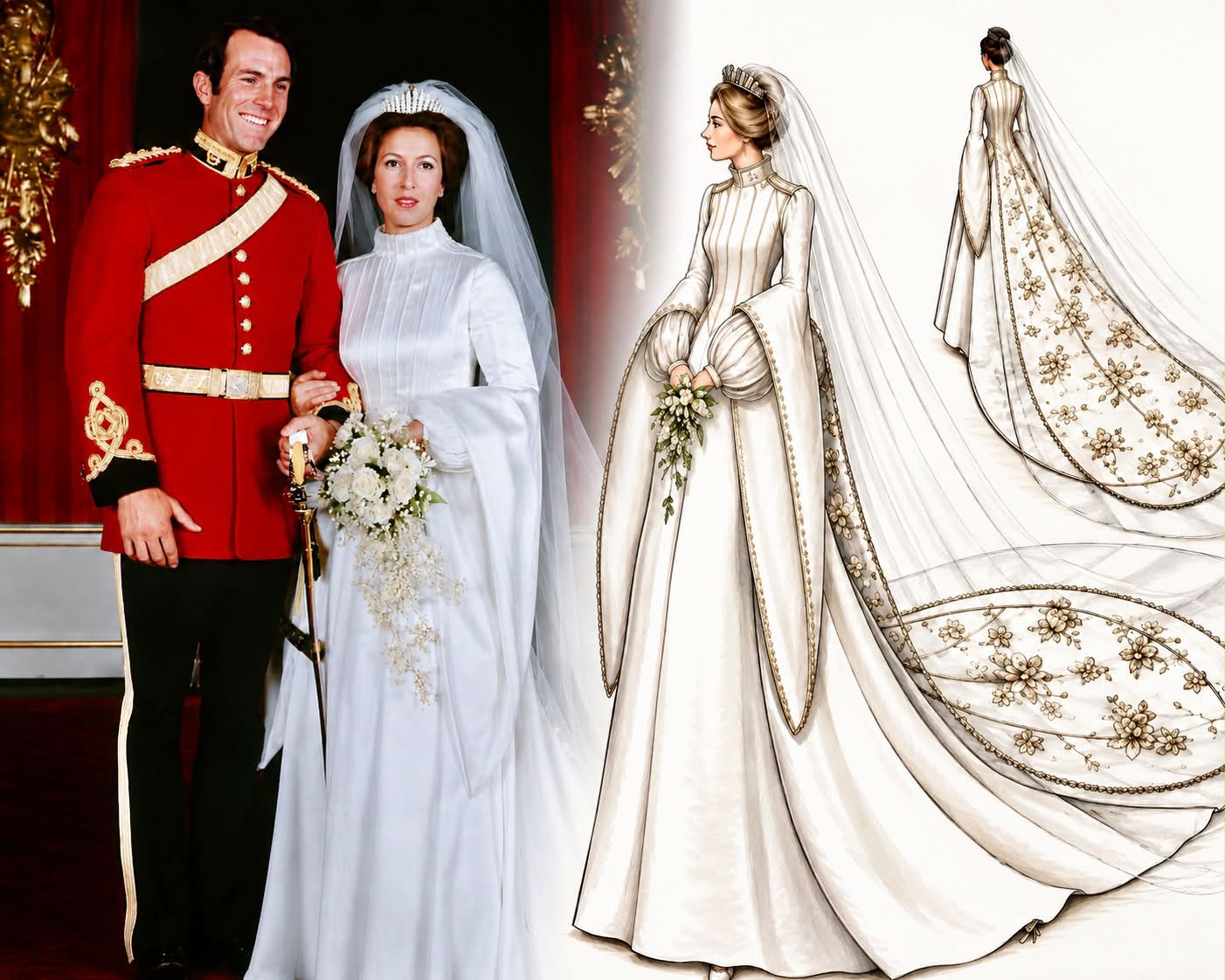 DID YOU KNOW? 👸🏼👑 Princess Anne's first royal wedding dress, worn when she married Captain Mark Phillips on 14 November 1973 at Westminster Abbey, was inspired by the Tudor era. Anne worked
