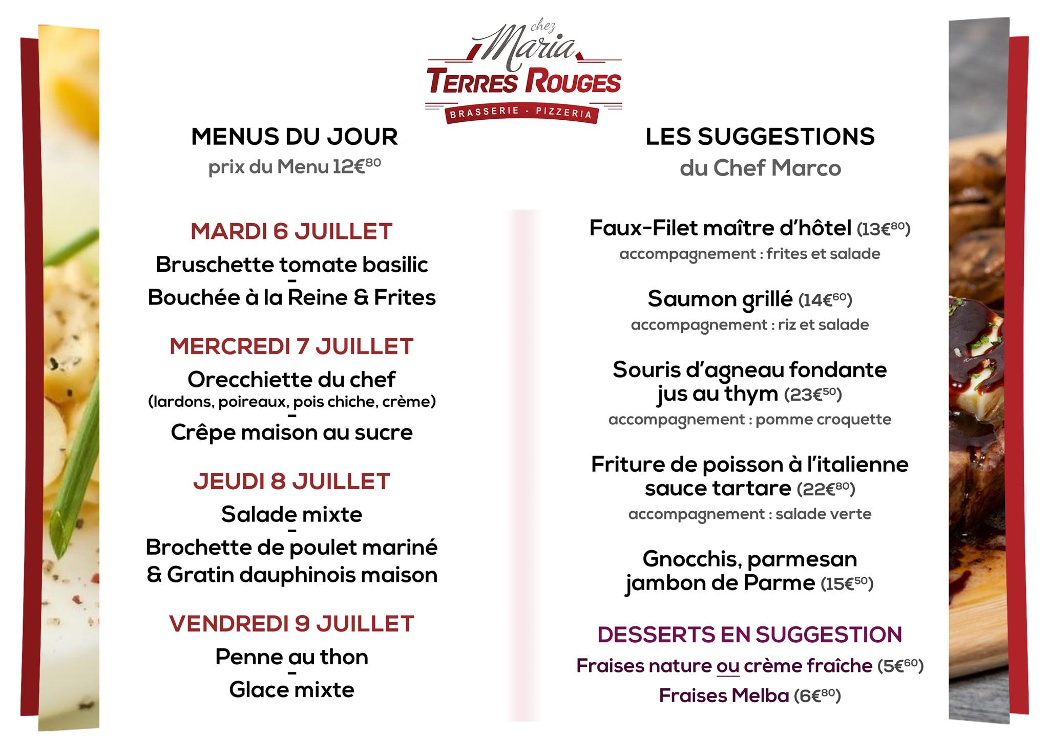 Menu et suggestions de la... - Brasserie Terres Rouges | Facebook