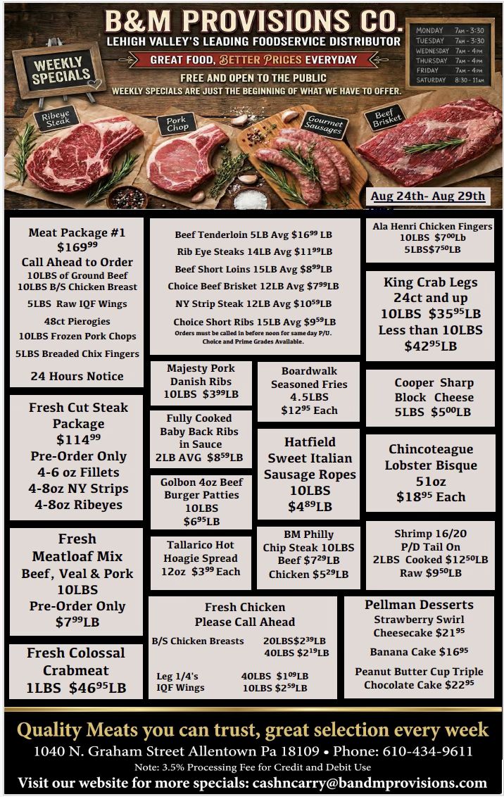 This week's specials! WEEKLY SPECIALS PROVISIONS CO. LEHIGH