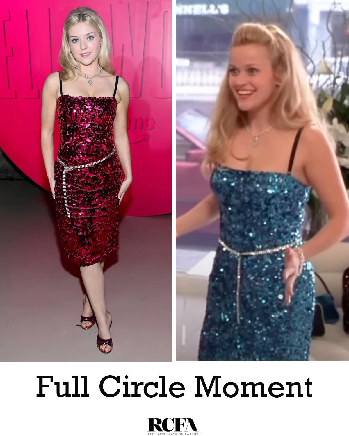 elle woods blue sequin dress Twenty-five years after Reese Witherspoon wore the sequinned Dolce & Gabbana in Legally Blonde, Lexi Minetree has revived the look in pink for the World event in New York Size:12 (Pre-Order - Ships Early November) Offered in 6 colors #noir-gold-leather KissProm Sky Blue Sheath