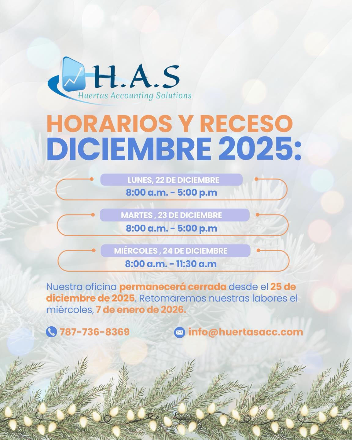 Huertas - 📣 Aviso Importante | Horarios y Receso – Diciembre 2025 ...