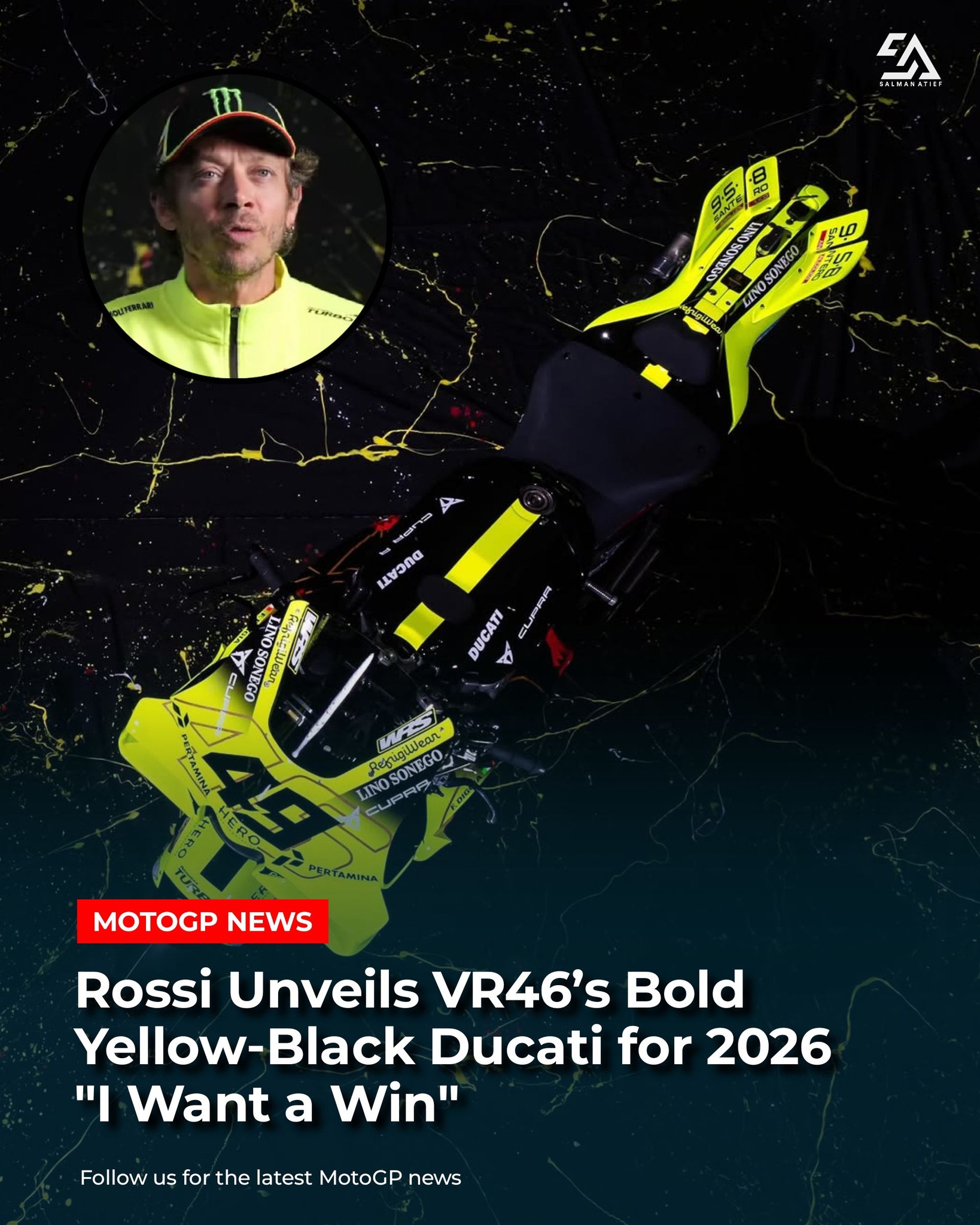 Valentino Rossi and VR46 Racing revealed their 2026 Ducati bikes 