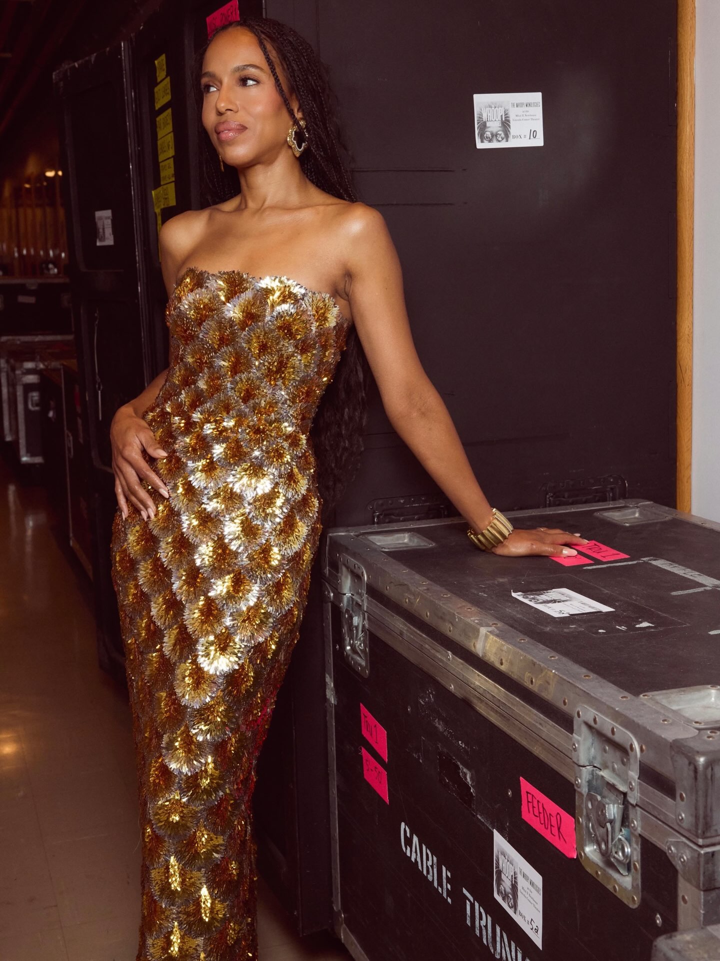 oscar de la renta gold dress Kerry Washington dazzles in the Fall 2026 strapless scallop embroidered column gown. Styled by Rob Zangardi and Mariel Haenn oscar de la renta 2024