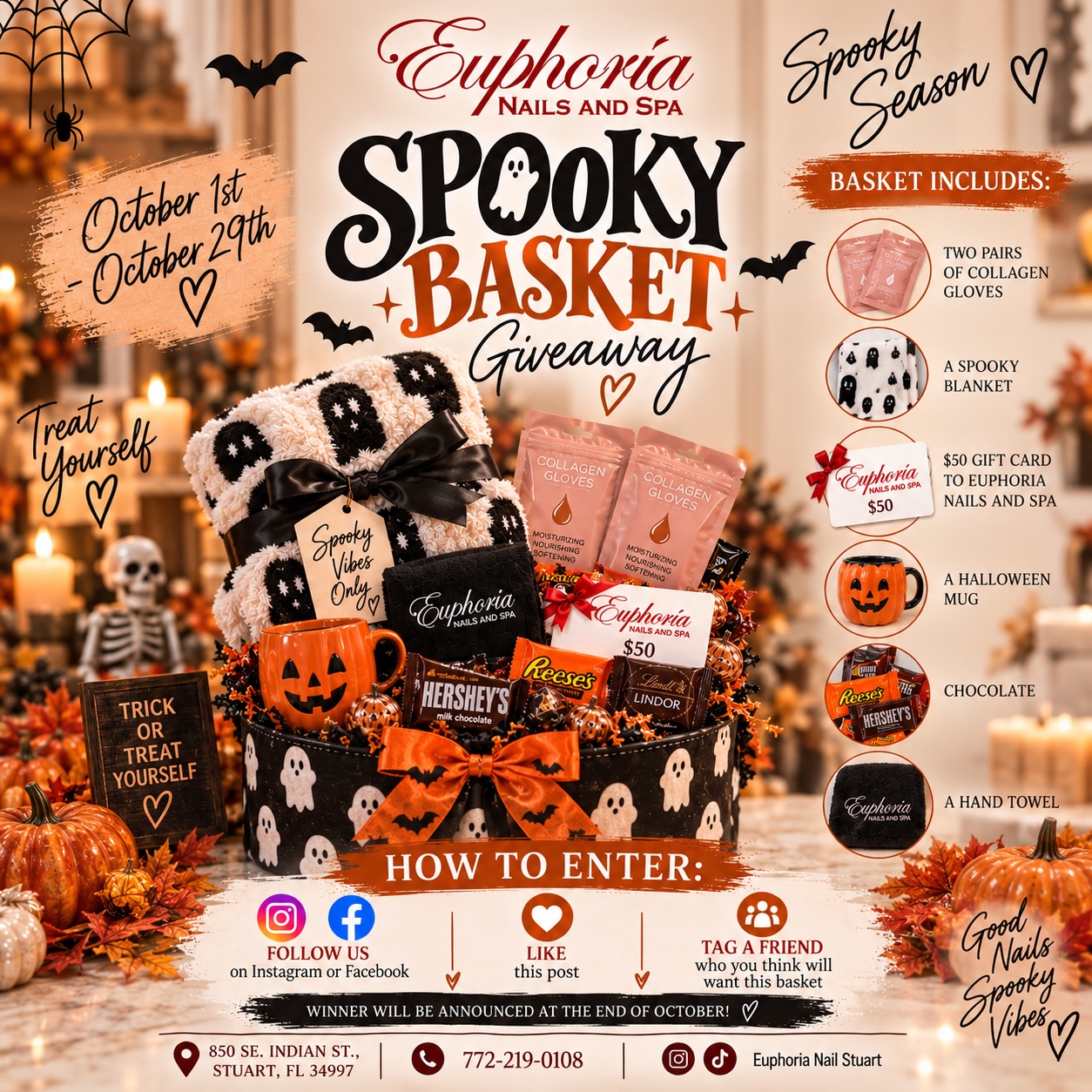 Euphoria nails and spa spooky basket giveaway in Stuart FL