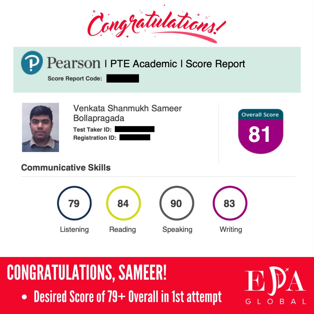 Congratulations to our student, Sameer for getting his desired score of ...