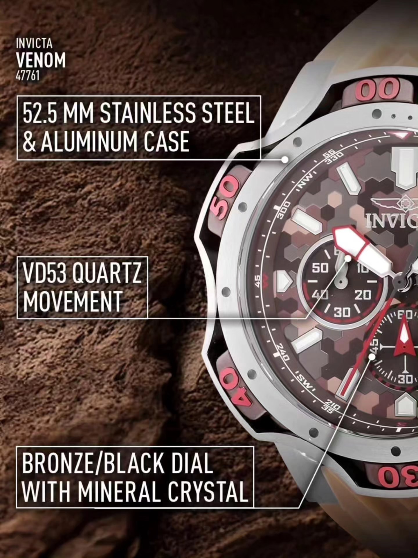 Invicta Venom 47761 is built to look fearless and wear bold—an