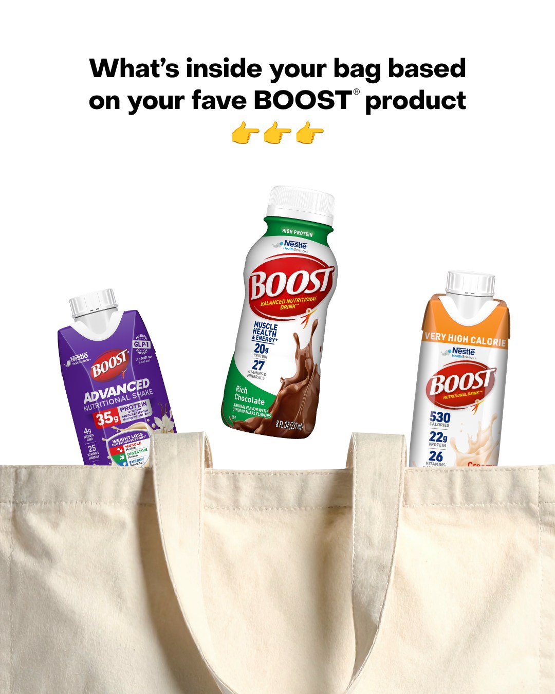 Boost - GLP-1 friendly. 35g of high-quality protein. Muscle support while you lose weight.^ Big win. ✔️ ^when incorporated into a weight management plan that includes diet and exercise