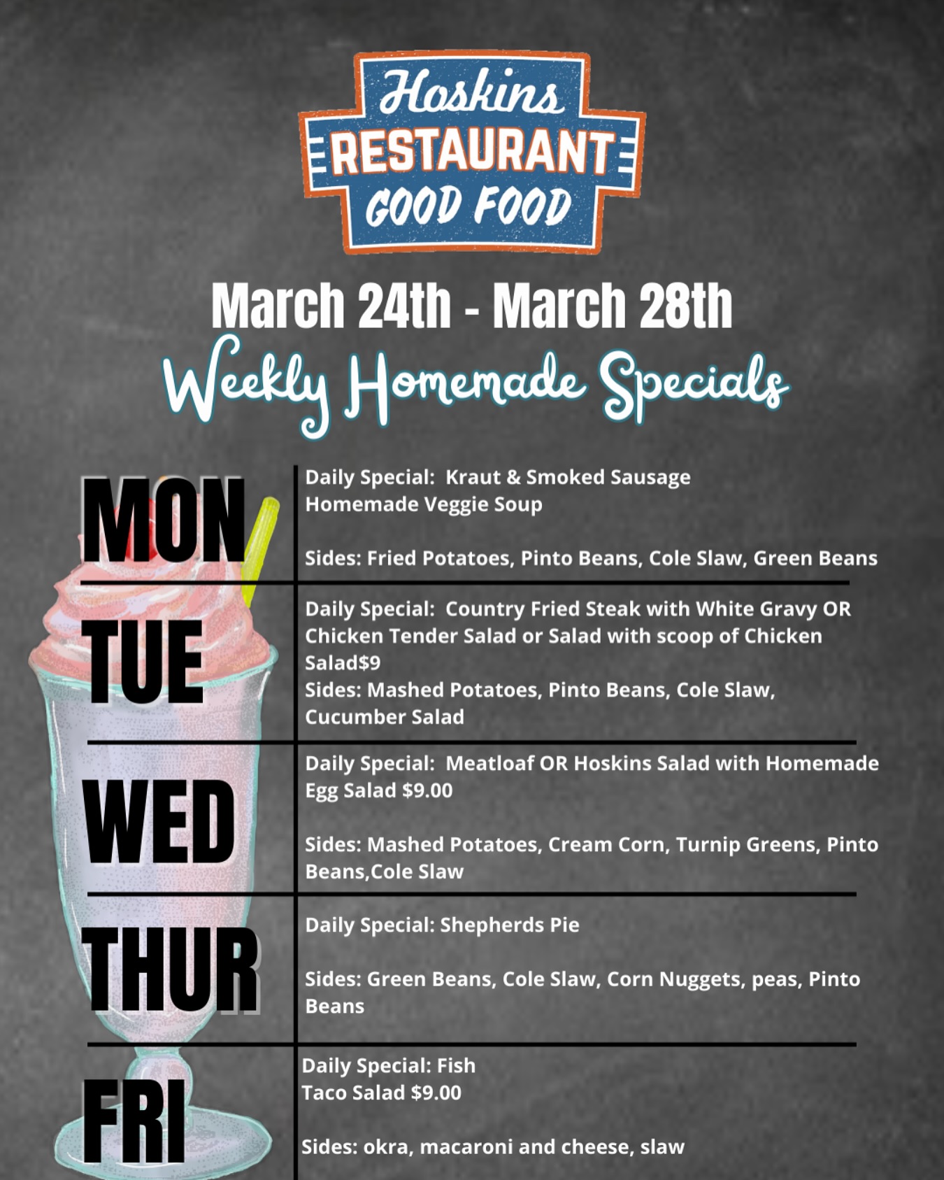 Hoskins - Updated menu for the week! Lunch specials served 11-2 | Facebook