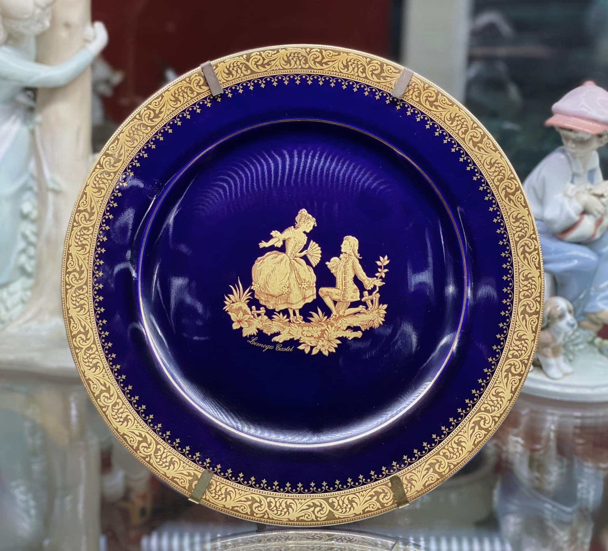 22K Gold Limoges Castel France Porcelain Cobalt Blue Plate with 