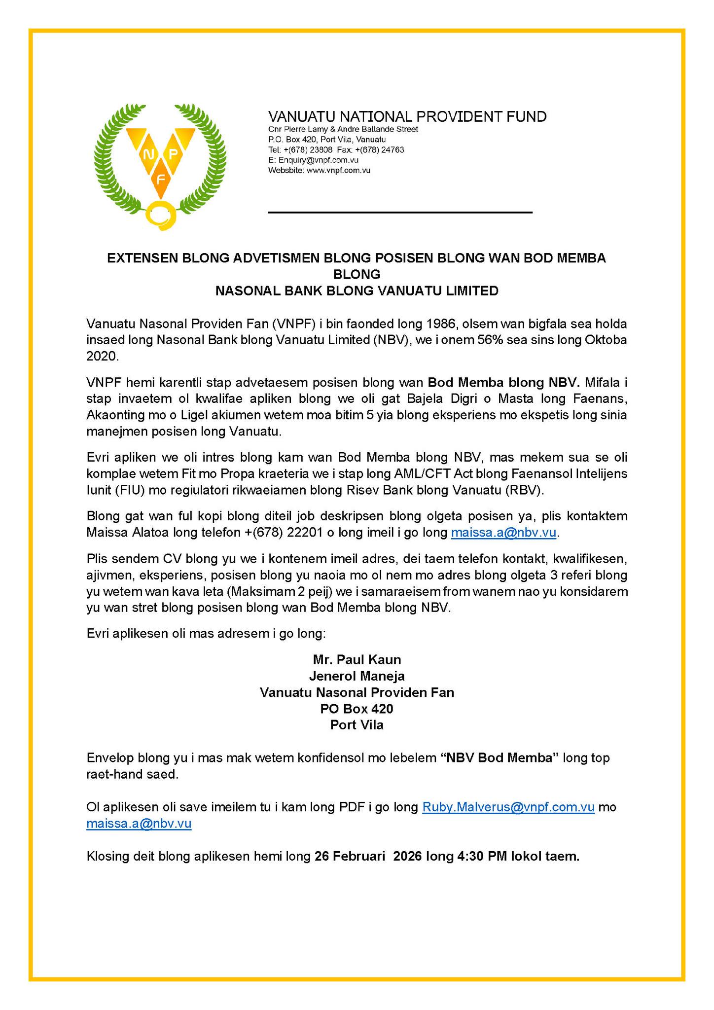 Vanuatu National... - Vanuatu National Provident Fund