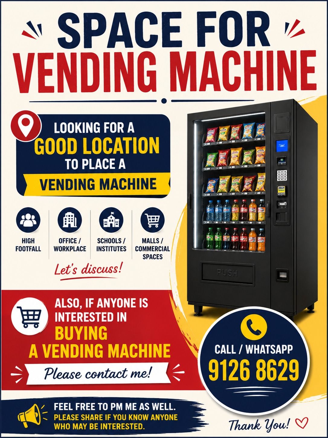 📢 SPACE FOR VENDING MACHINE / VENDING MACHINE FOR SALE