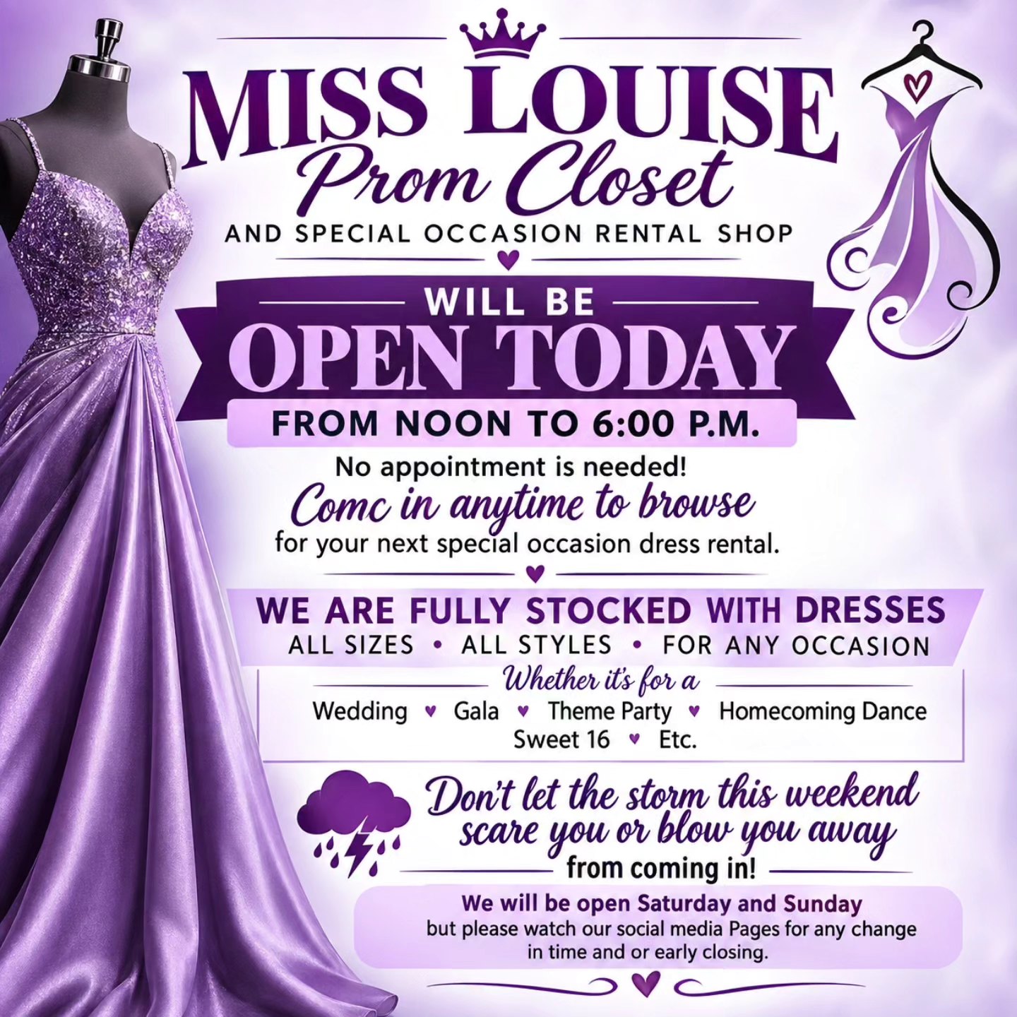 Miss Louise Prom Closet and Special Occasions Rental