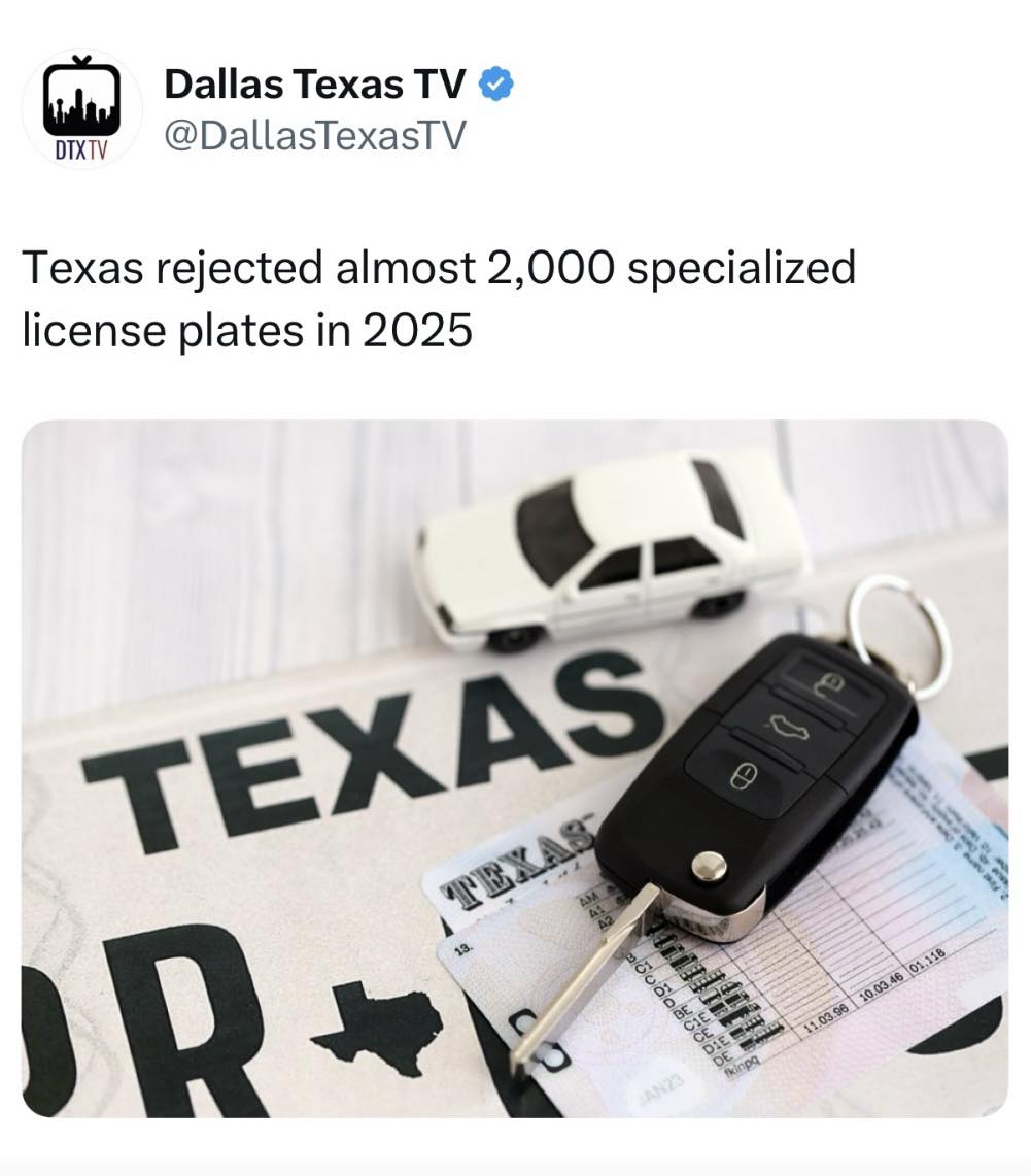 Dallas - According to data from the Texas DMV, 1,951 vanity license ...