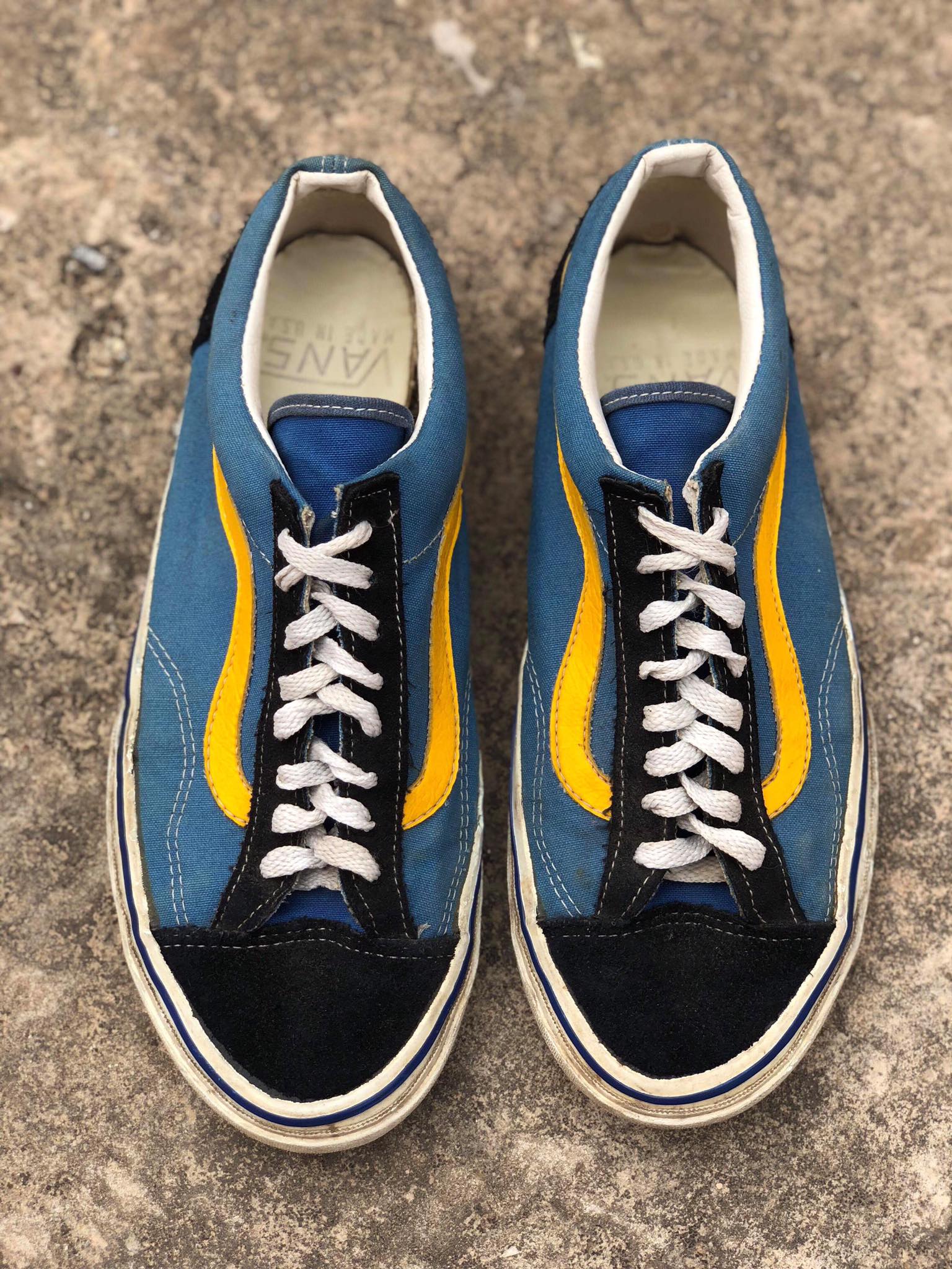 Stylish Vans Old Skool sneakers, two pairs. First pair cream suede 