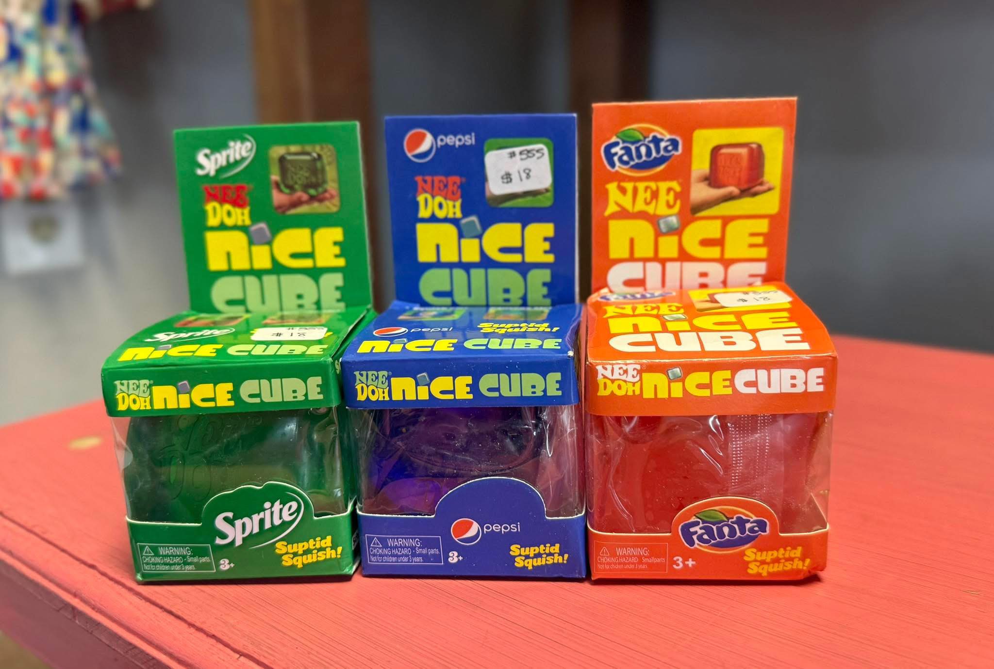 Squishy Needoh Nice Cubes available in Pepsi, Sprite, and Fanta