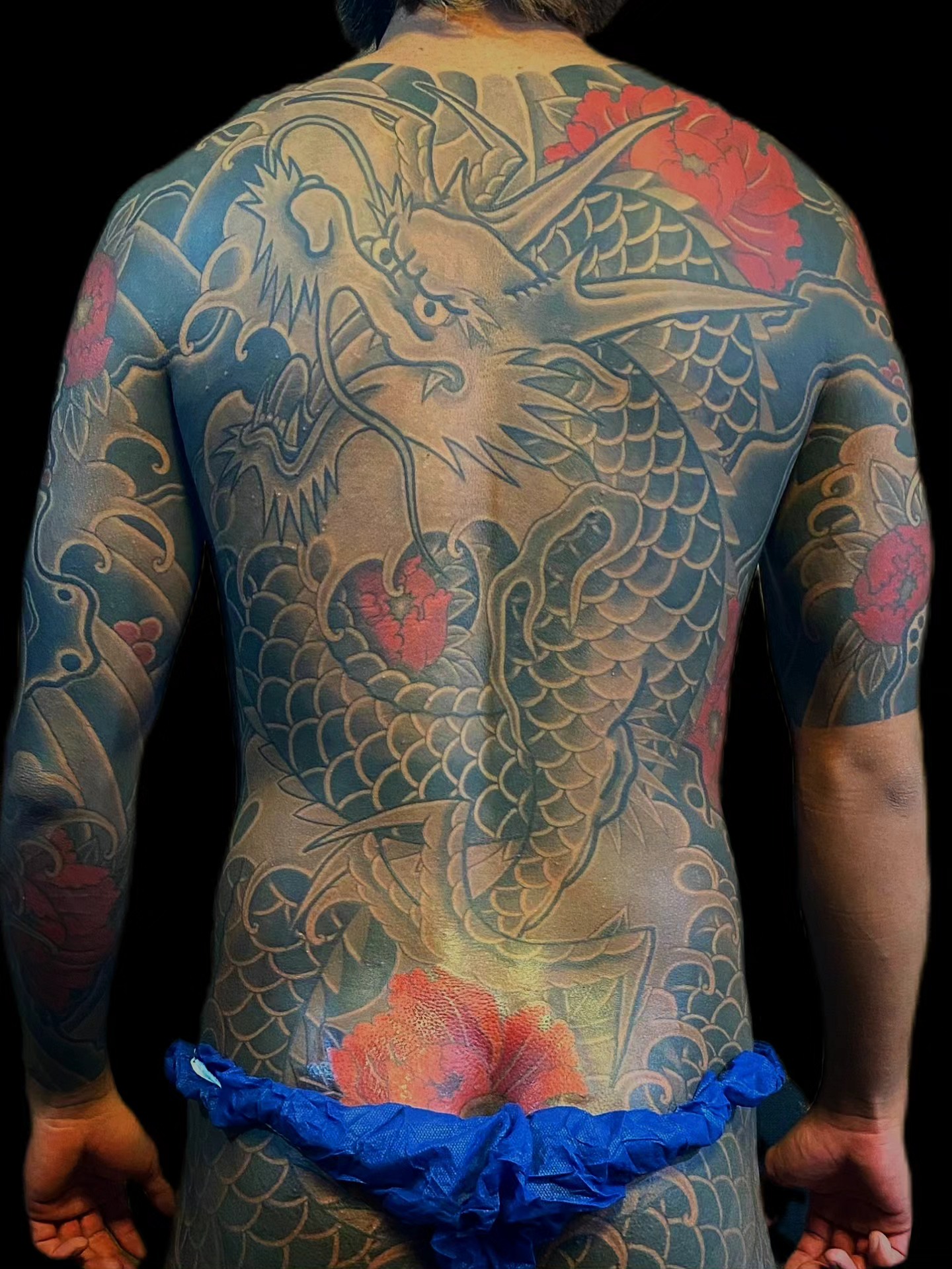 昇龍牡丹散らし」 胸割り作品の背中部分完成作品 押忍 、、、、 #龍 