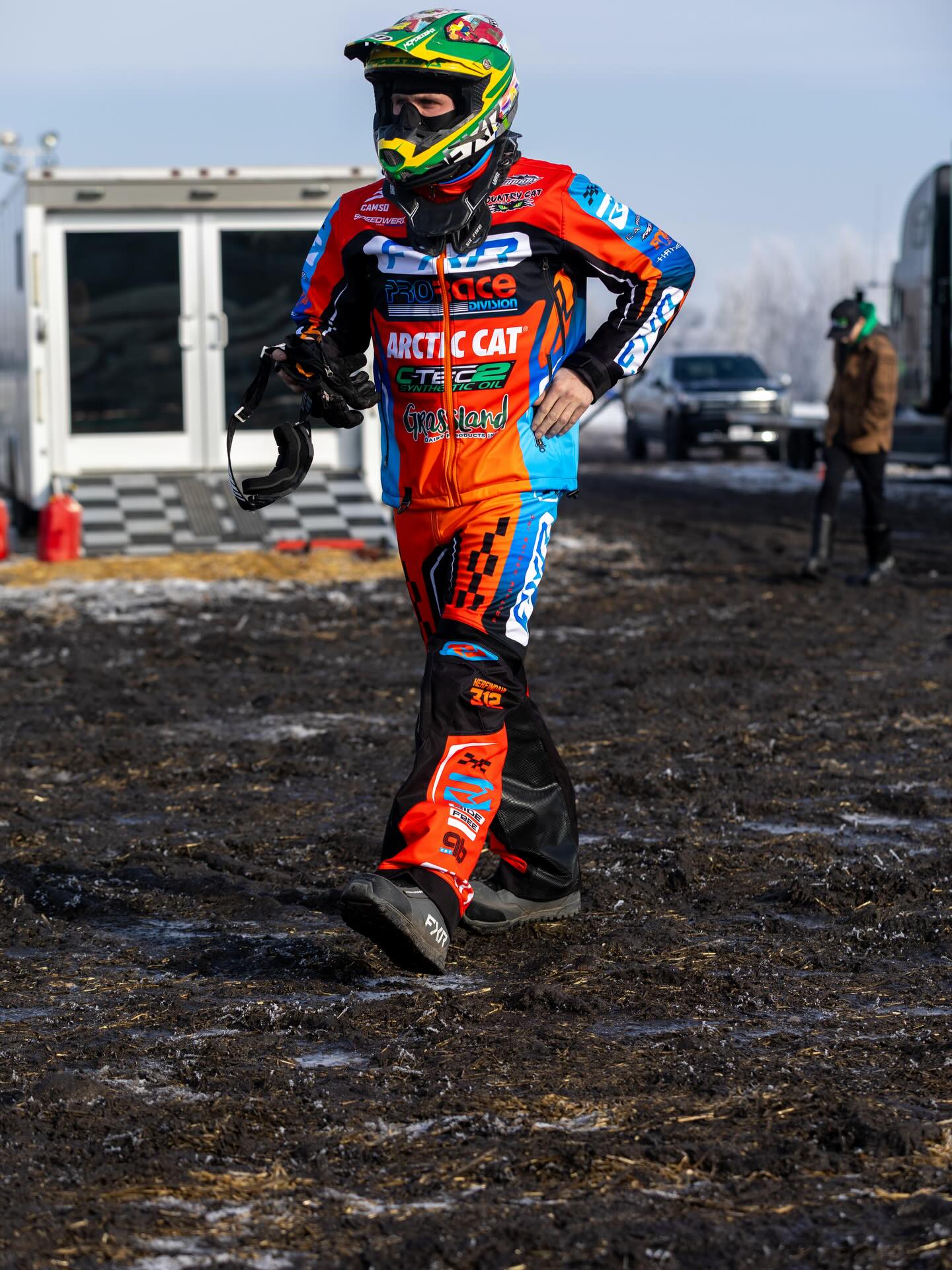 Zach Herfindahl racing gear with FXR Racing kits