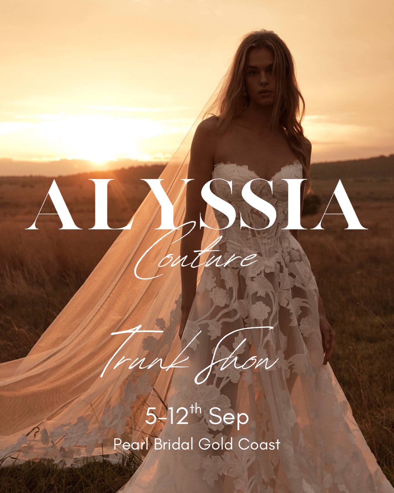 gold coast wedding dress Alyssia Couture trunk show at Pearl Bridal on the until September 12th WK21Boost-AU