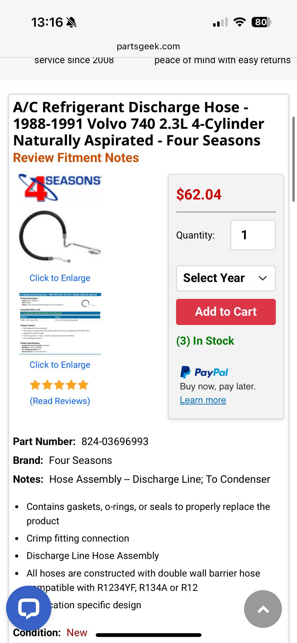 Low pressure AC hose replacement for '93 240