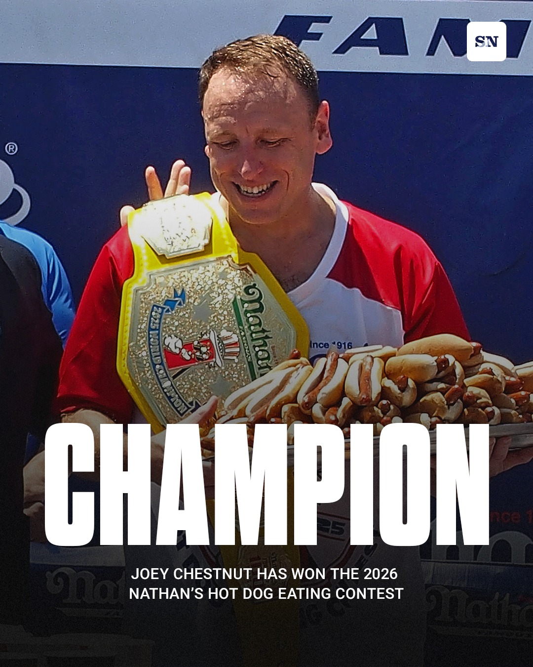 Joey Chestnut has won the 2026 Nathan's Hot Dog eating contest