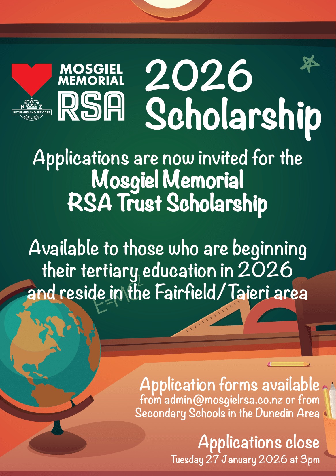 RSA - CLOSING 27 JANUARY 2026... Applications for the Mosgiel Memorial ...