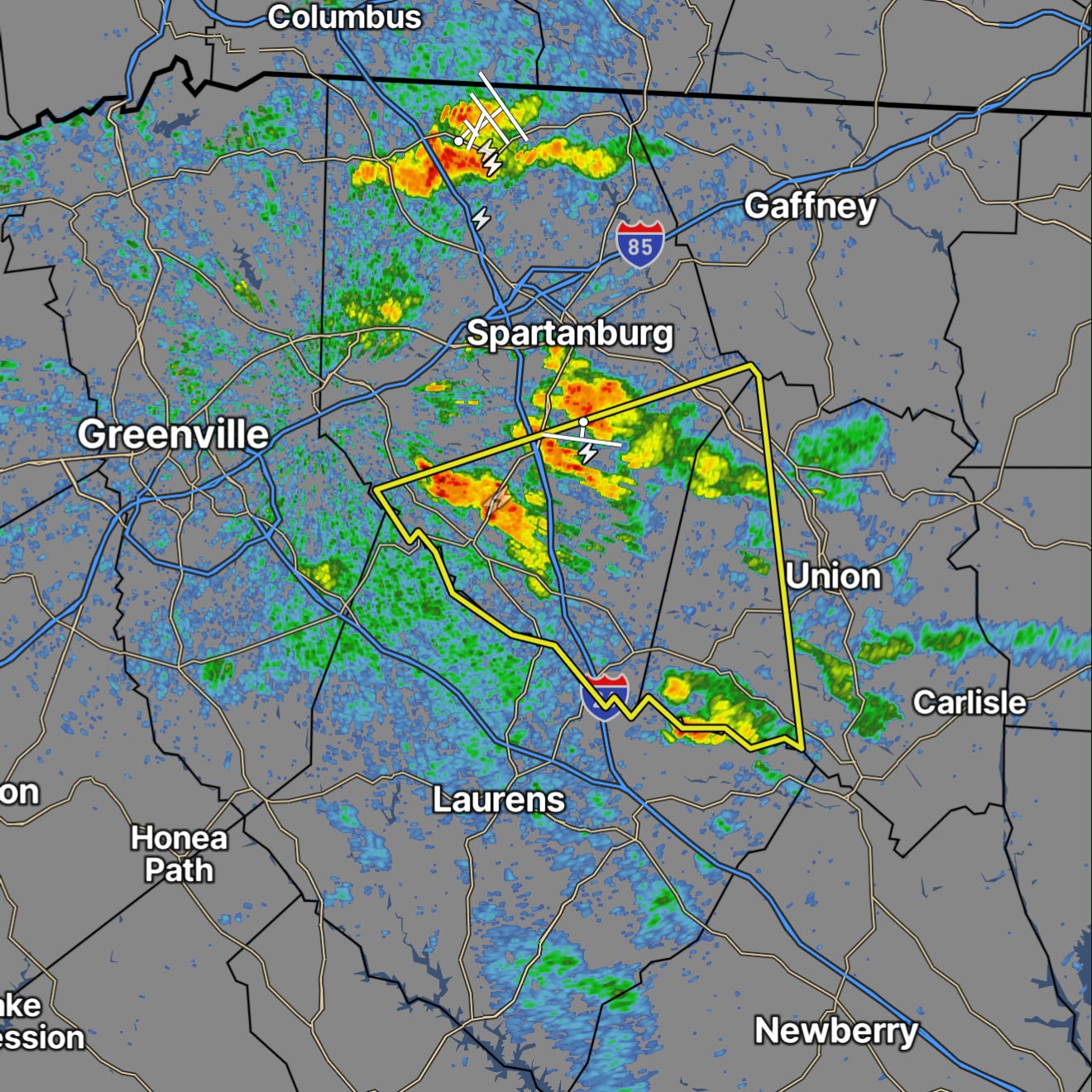 A severe thunderstorm warning for southern Spartanburg county