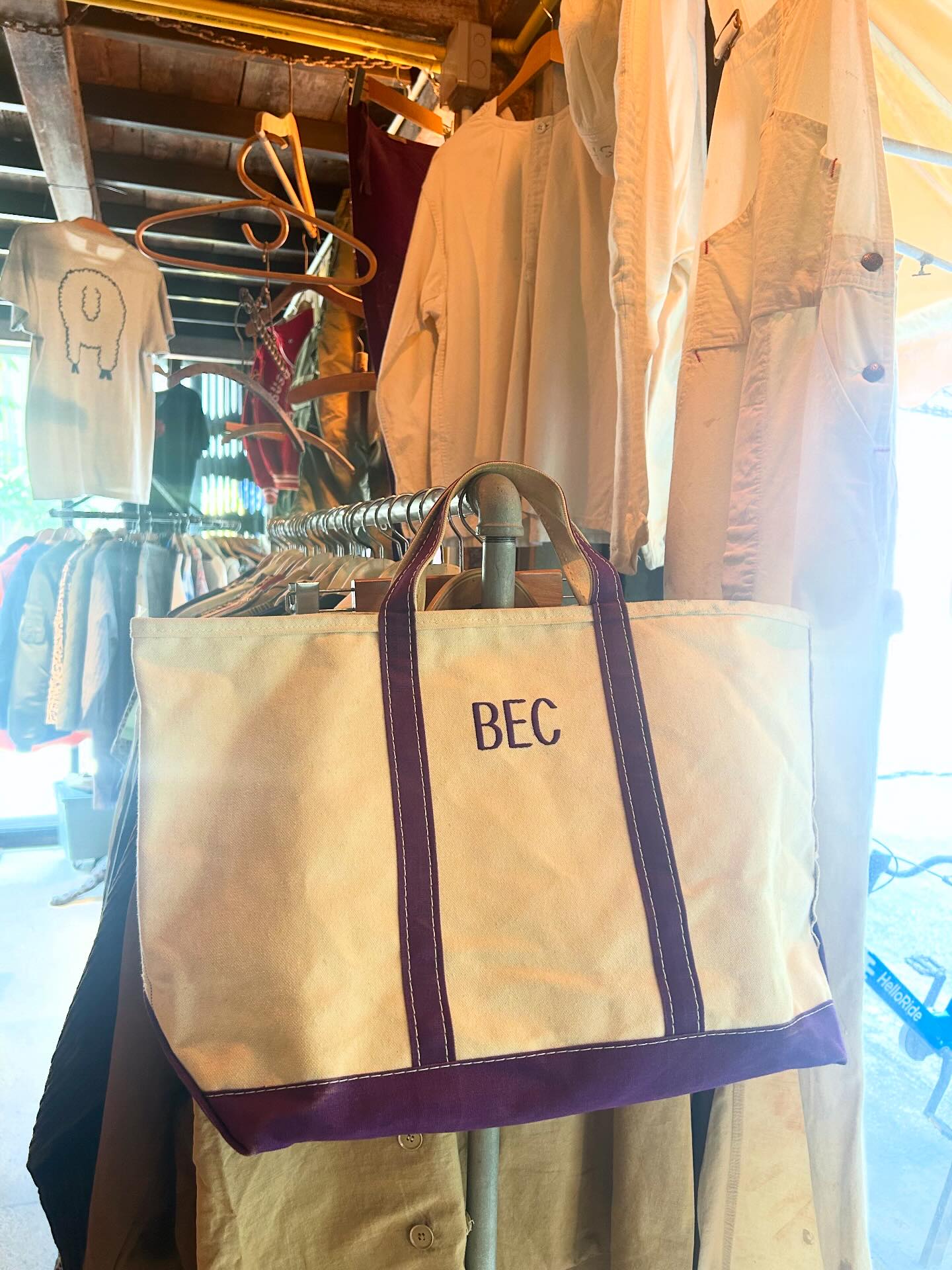 80s LL Bean boat & tote bag in red color with cool letter initial 