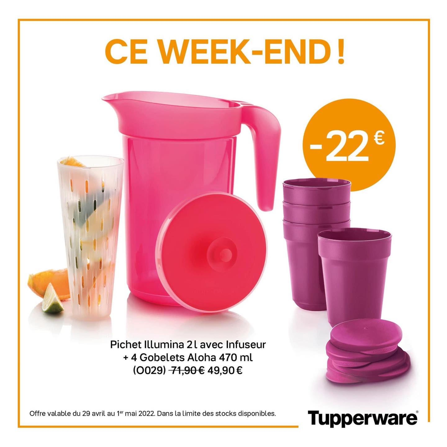 Lot De 4 Gobelets Tupperware Aloha 350 Ml Avec Couvercles - Violet - Neufs