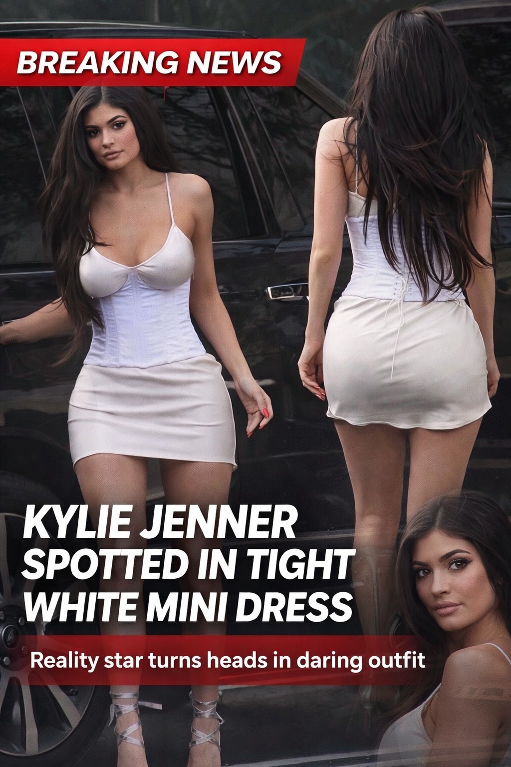 Kylie Jenner is officially bringing major 🔥 heat to the city streets today wearing this dangerously chic 🤍 white corset mini dress. Kylie Jenner effortlessly proves why she holds the ultimate crown