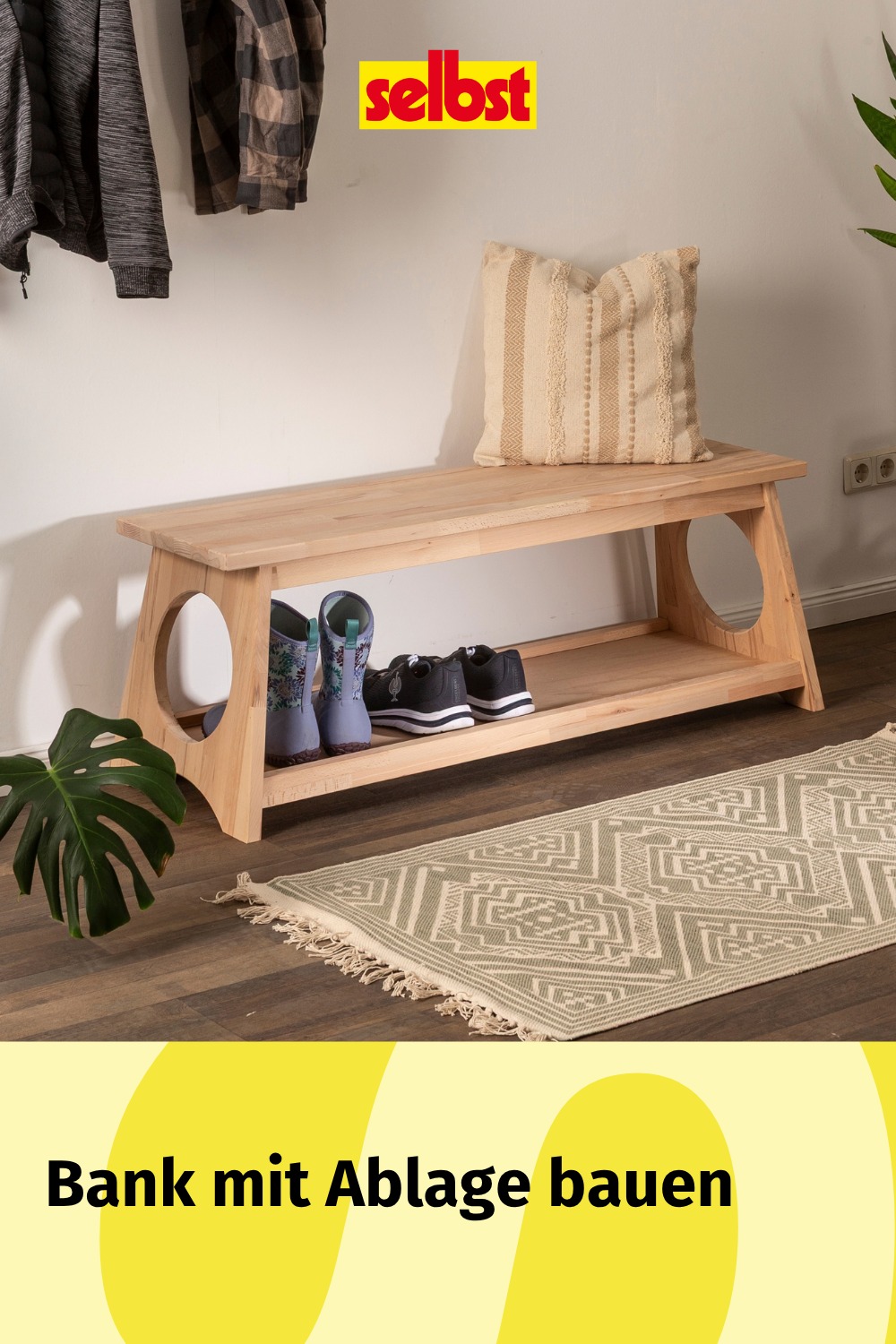 🏡 Mehr Wohnlichkeit für deinen Flur: Diese Bank mit Ablage verbindet praktischen Stauraum mit einem modernen Design. Damit du sie ganz einfach selbst nachbauen kannst, zeigen wir den kompletten Aufbau Schritt für