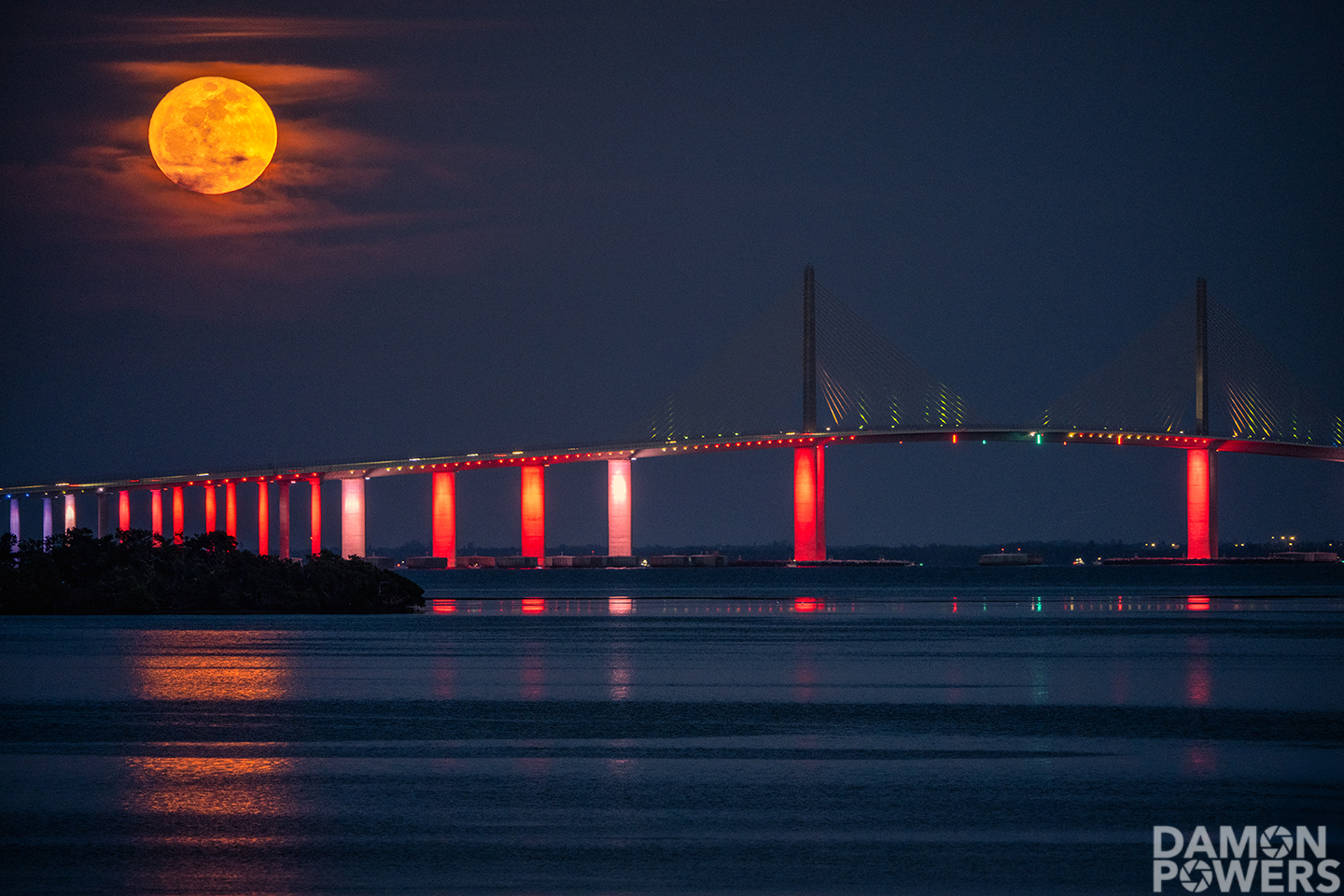 Tonight's full moon rising over the Sunshine Skyway Bridge