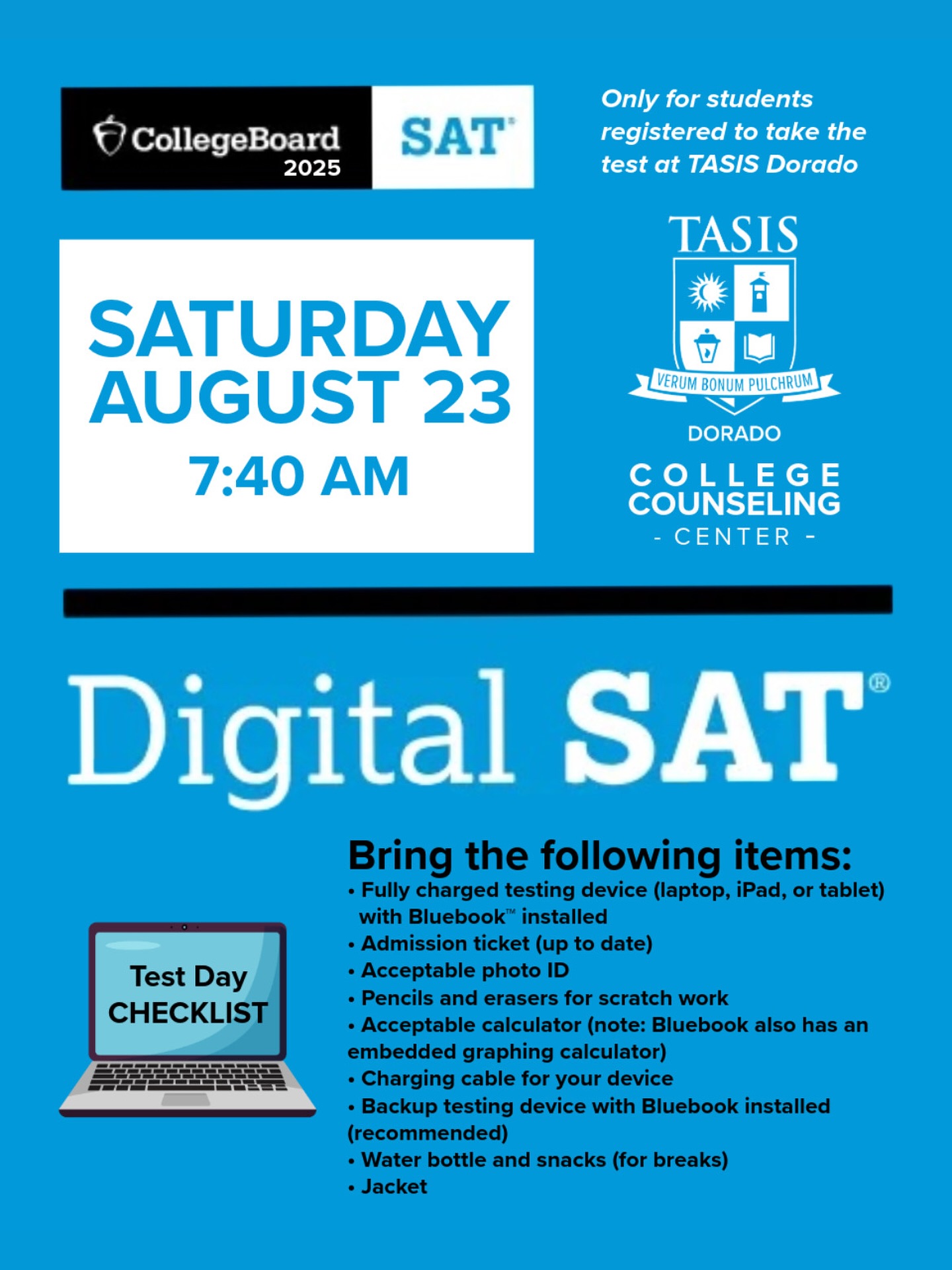 📣 SAT TEST ANNOUNCEMENT Only... - The TASIS School in Dorado | Facebook