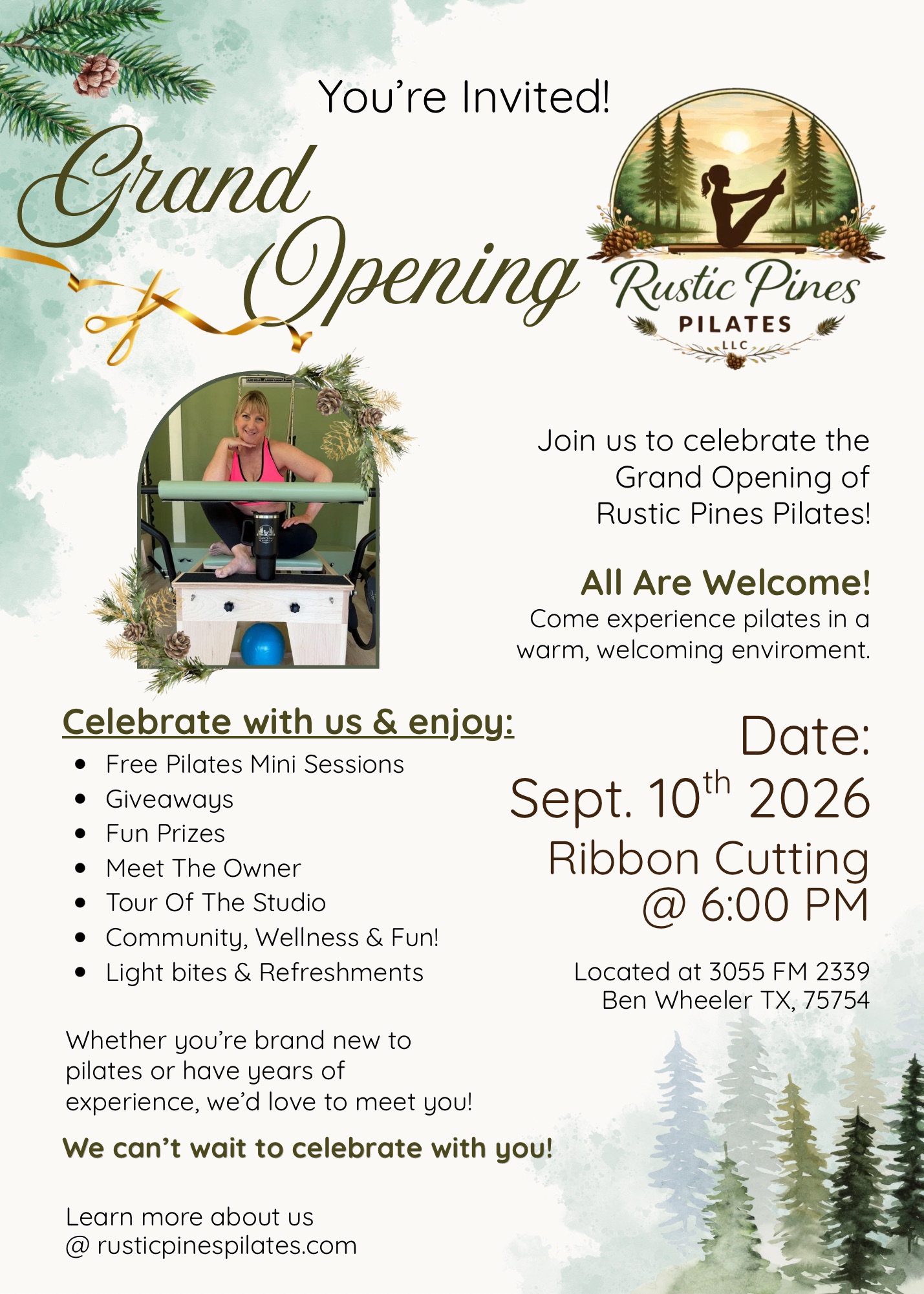 Rustic Pines Pilates LLC grand opening