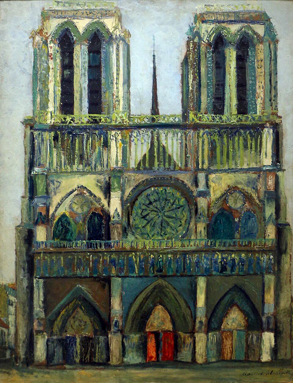 Oil painting of Notre Dame Cathedral in Paris, France