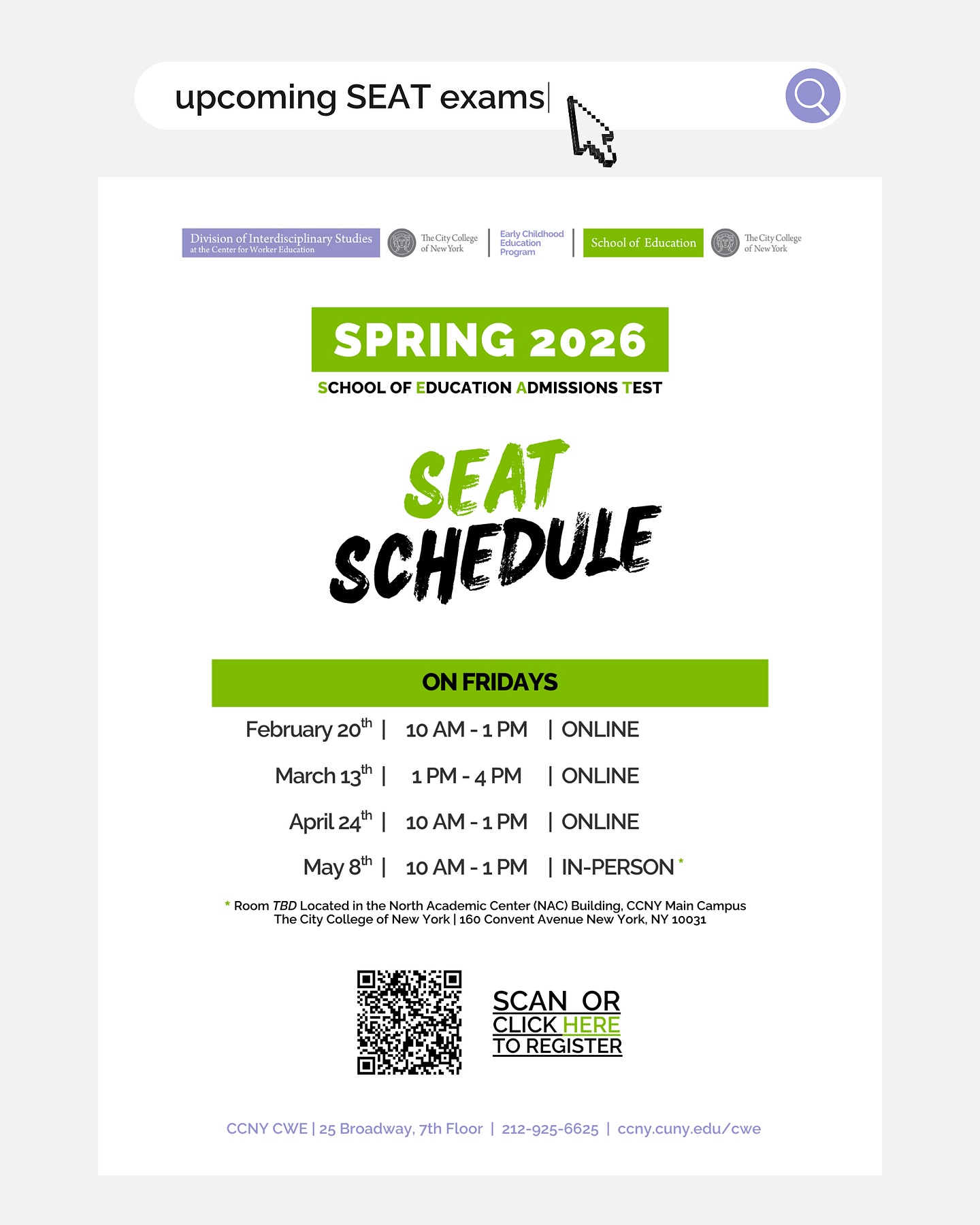 The Spring 2026 SEAT exam dates have been announced. For more