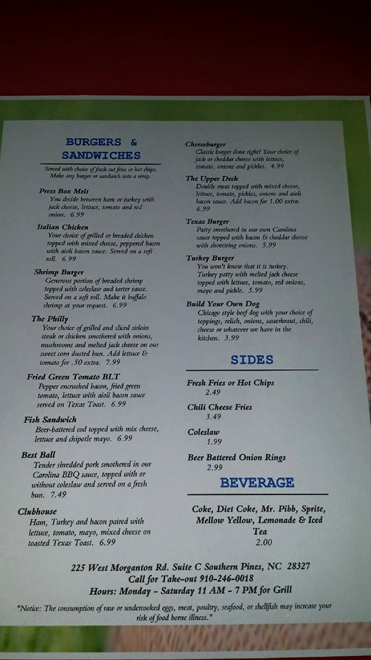 Press Box Sports Bar & Grill | Southern Pines NC