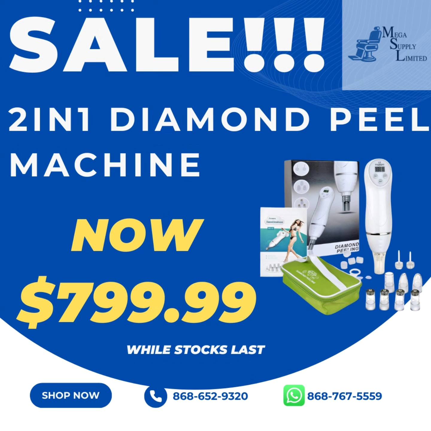 2 in 1 Diamond Peel Machine - - Now Available Contact us 1-868-652