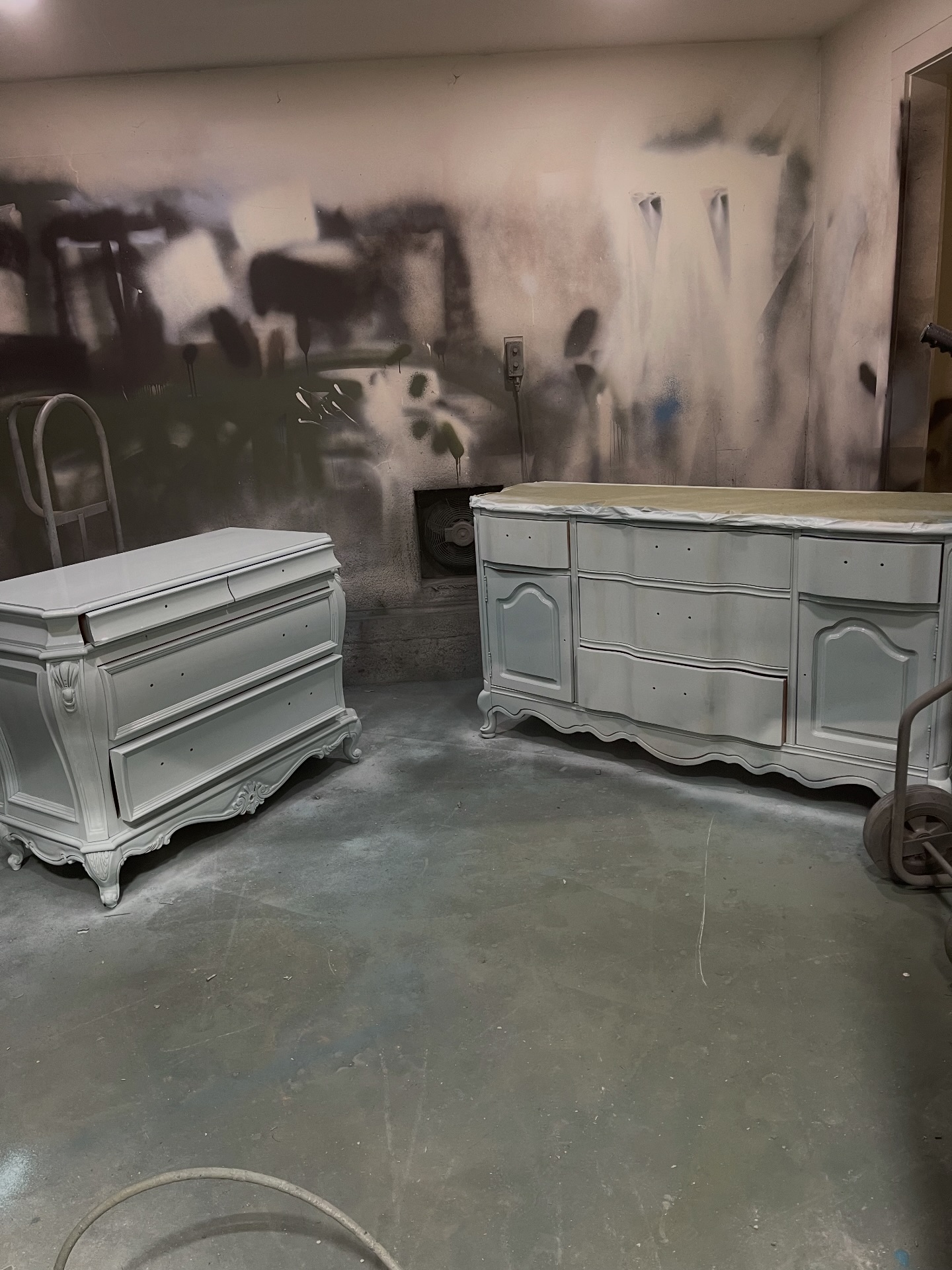 grey french provincial dresser restoration by Furniture on 5th in Clark County, Washington OPS_brand:Bebe-archive