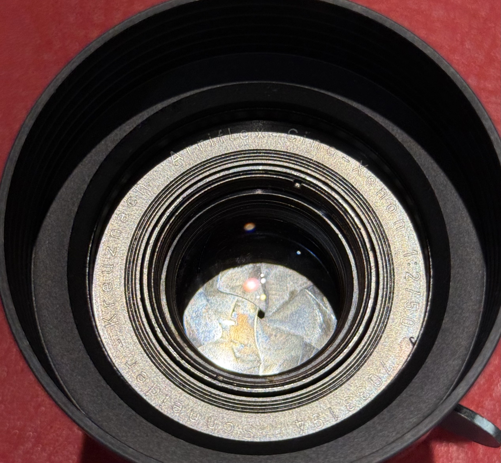 Schneider Arriflex-cine-xenon 50mm f2 lens with adapter to M39 and