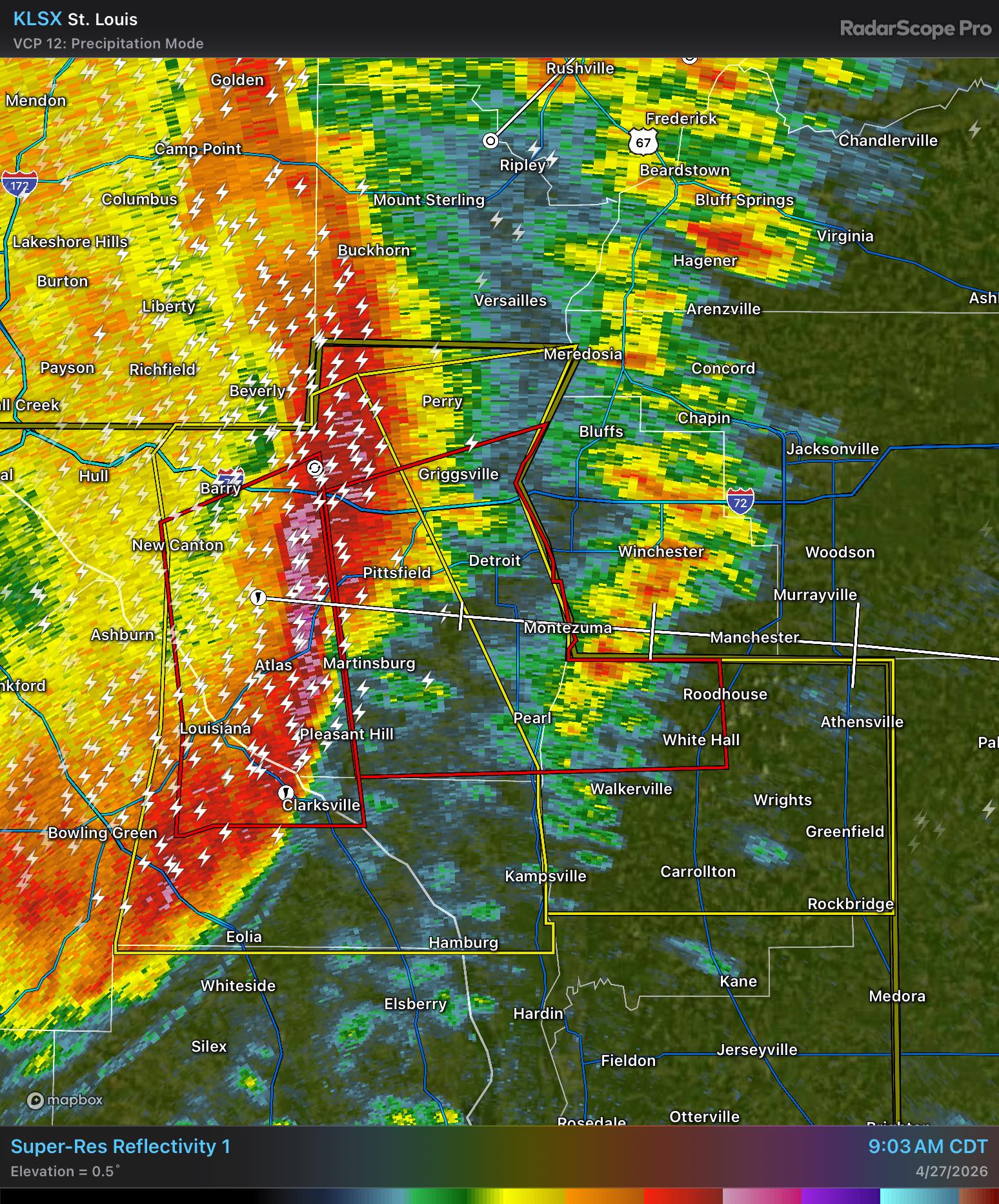 Tornado Warning including Pittsfield IL, White Hall IL and