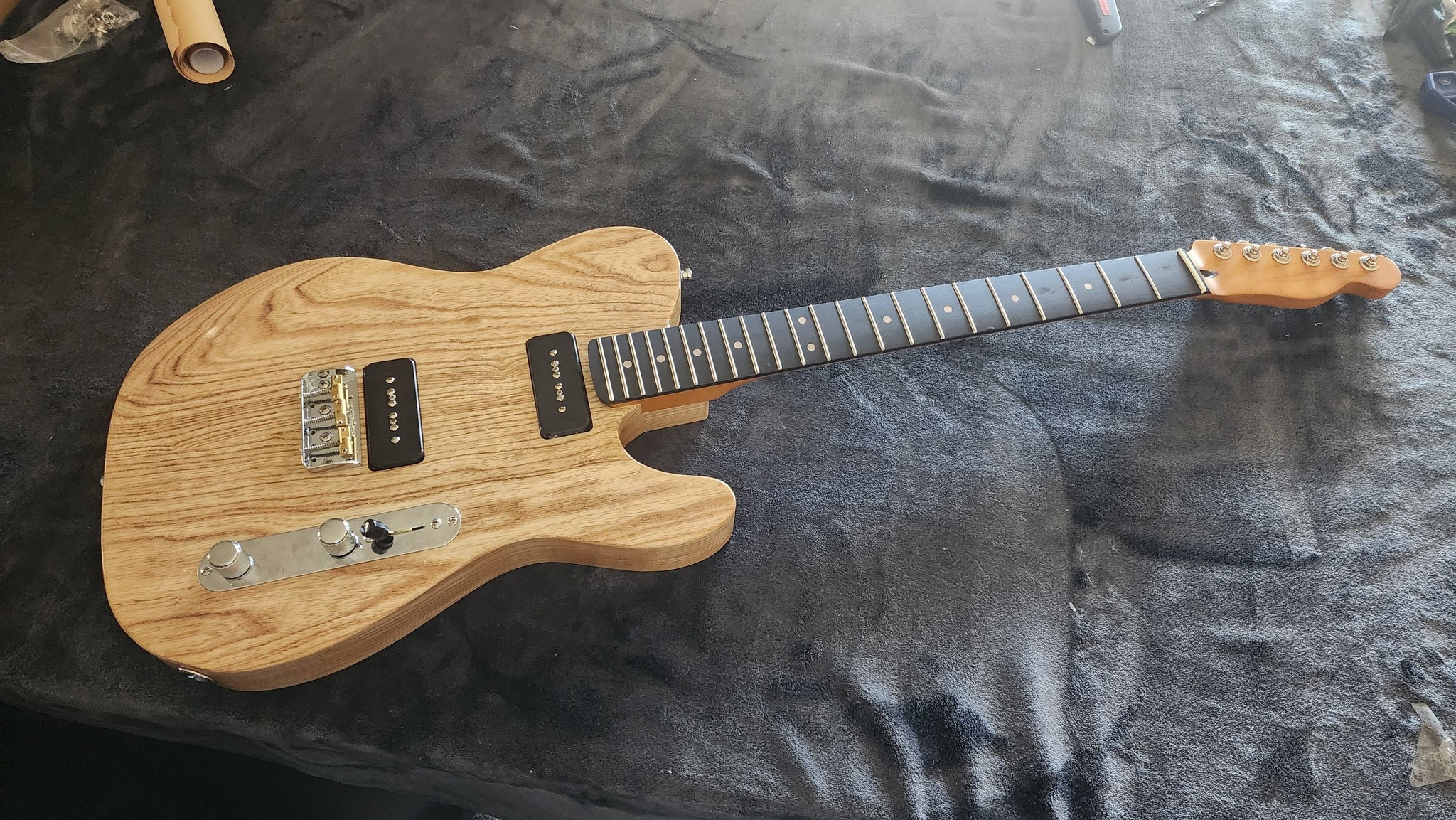 Completed Ash body partscaster with Wolfetone P90s and tru-oil finish