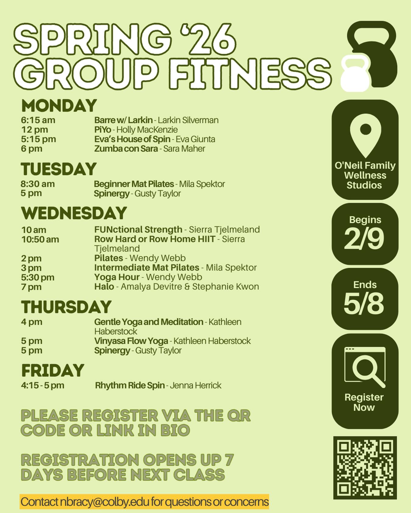 New semester, new movement ✨ Our Spring '26 Group Fitness classes