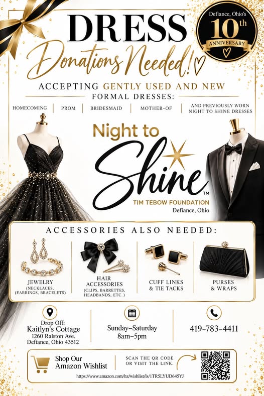 Donate Formal Dresses and Accessories for Night to Shine in Defiance, OH
