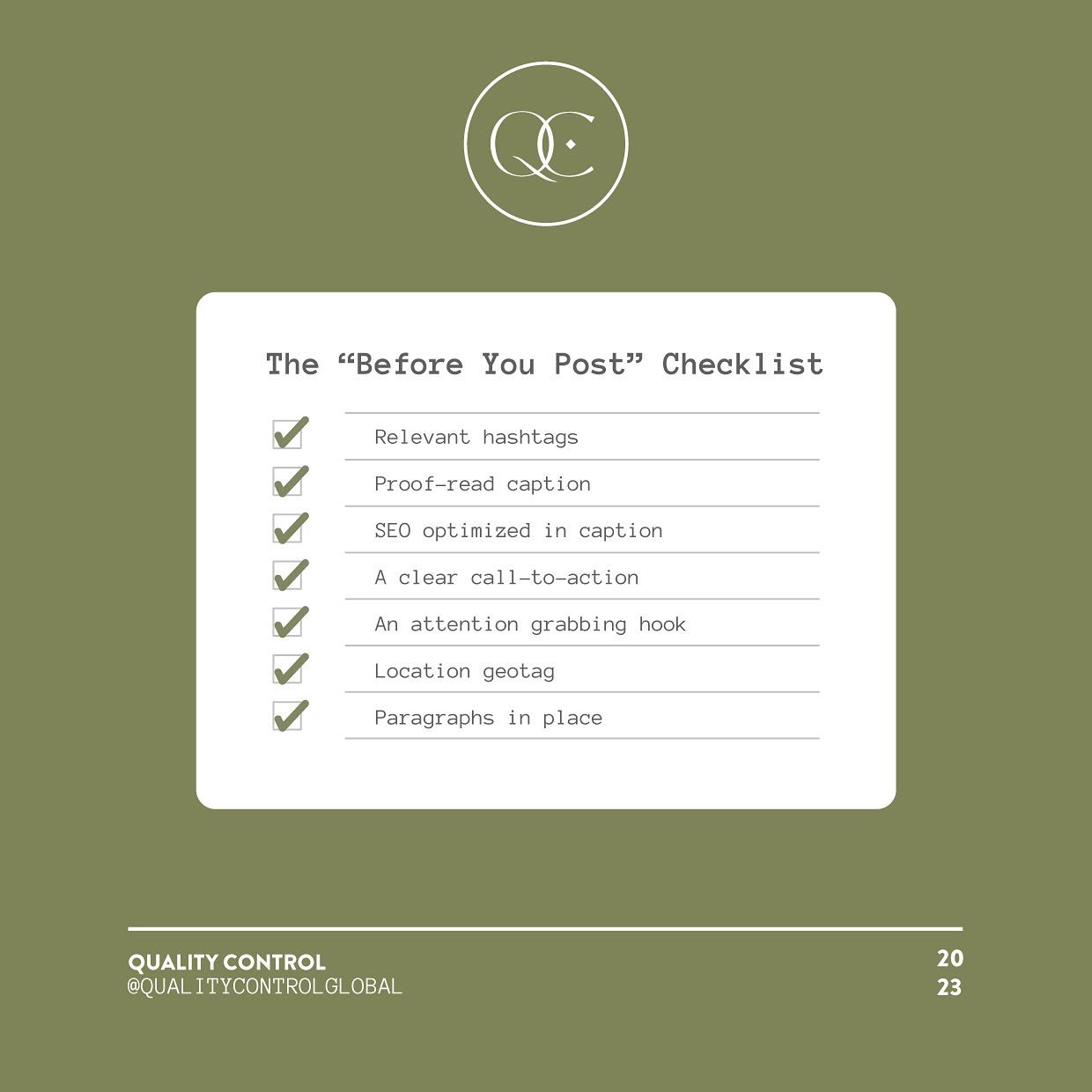 Quality Control - The “Before You Post” Checklist ...