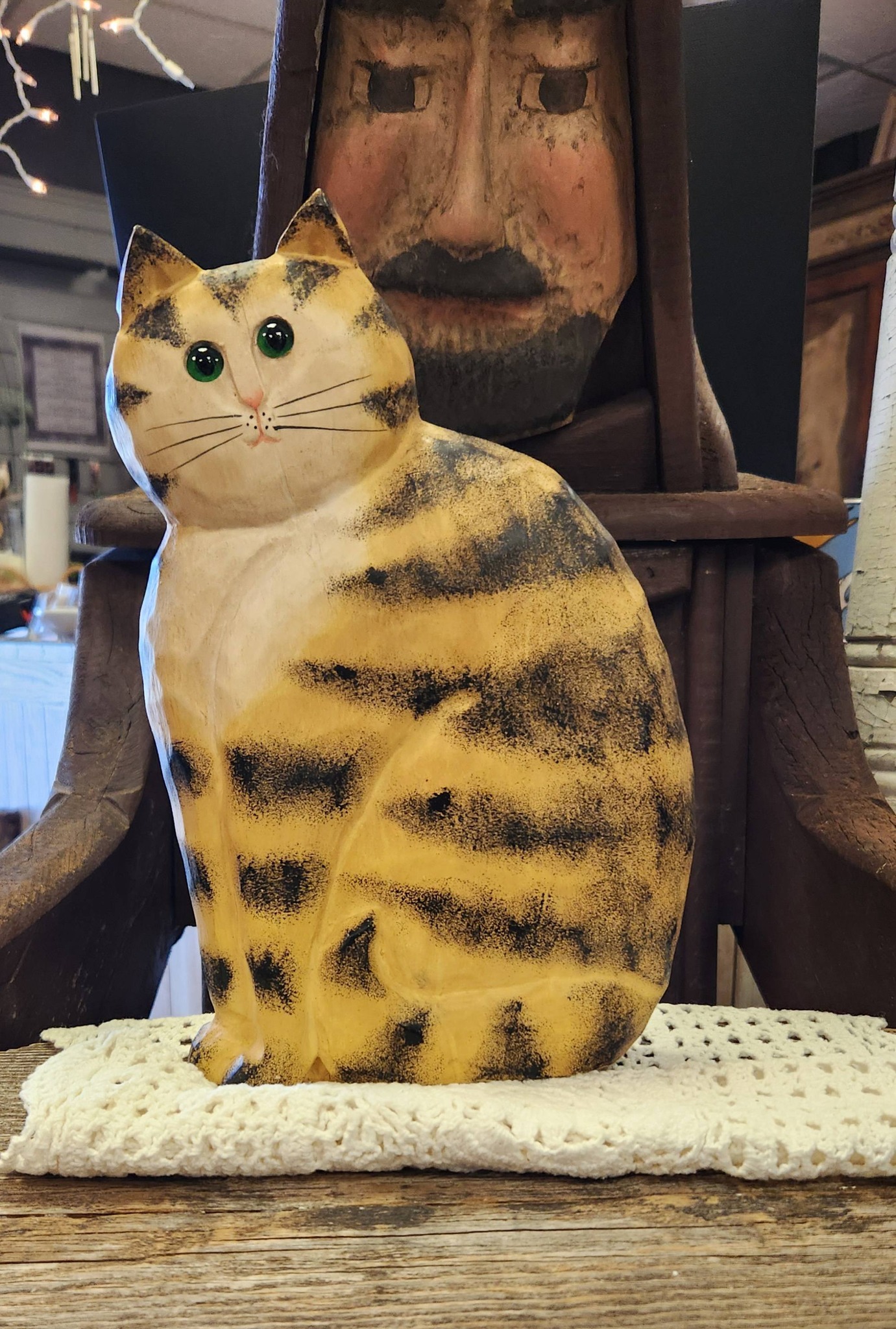 Vintage hand carved wooden cat by James Haddon